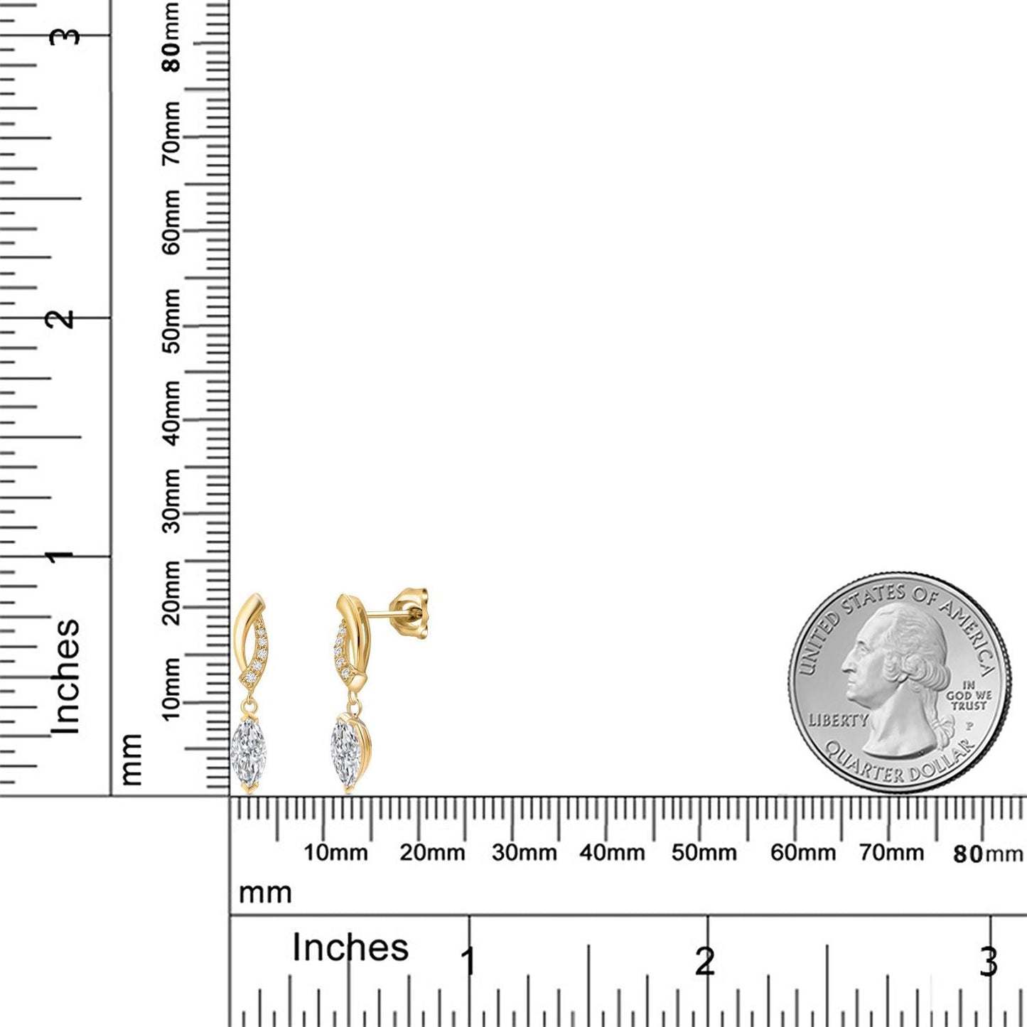 10K Yellow Gold Lab Grown Diamond Dangle Earrings for Women | 0.65 Cttw | Gemstone April Birthstone | Marquise 7X3MM