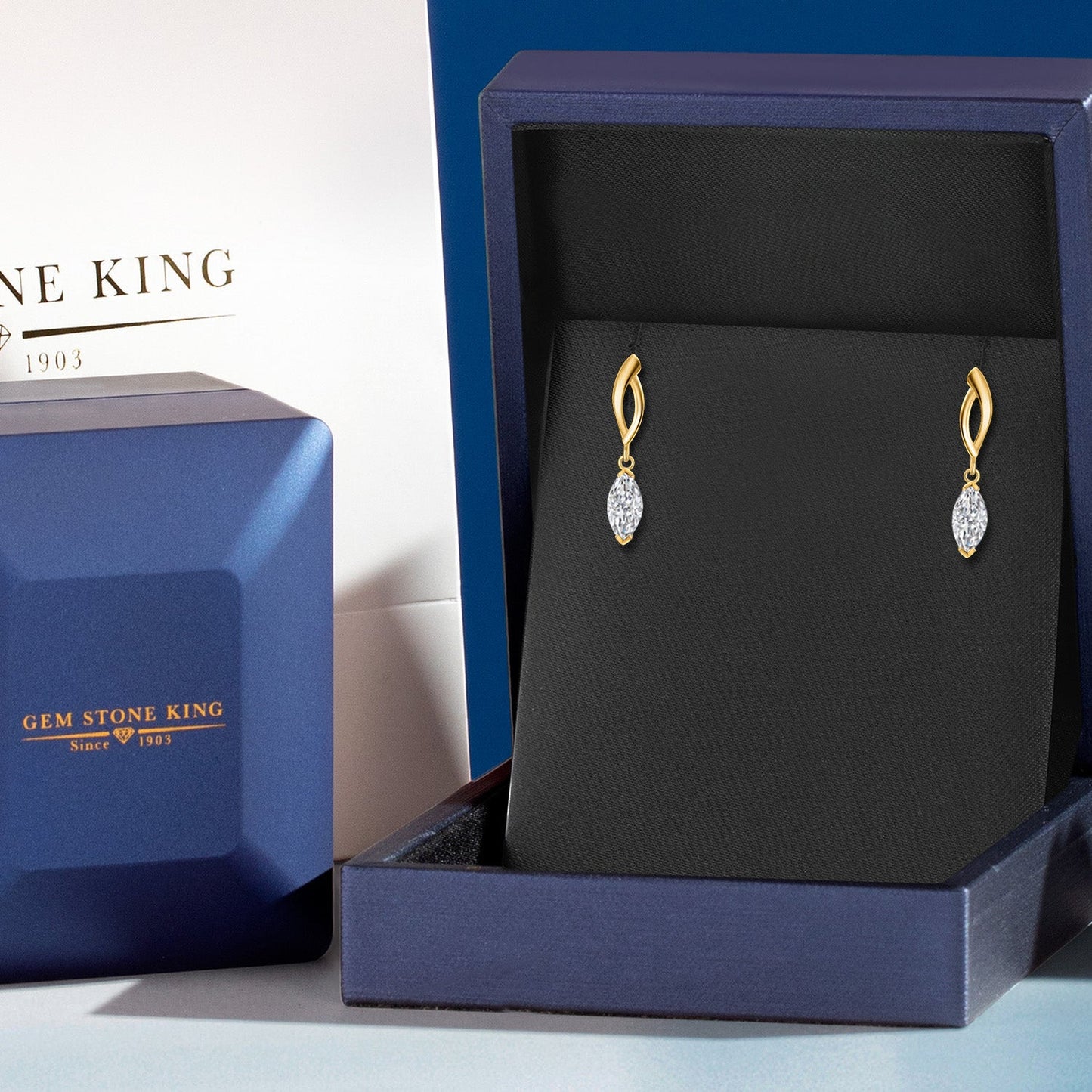10K Yellow Gold Lab Grown Diamond Earrings for Women | 0.60 Cttw | Gemstone April Birthstone | Marquise 7X3MM