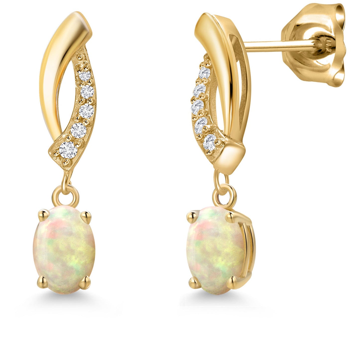 10K Yellow Gold 6X4MM Oval Cut Gemstone Birthstone and White Lab Grown Diamond Infinity Dangle Earrings for Women | Gold Earrings For Women