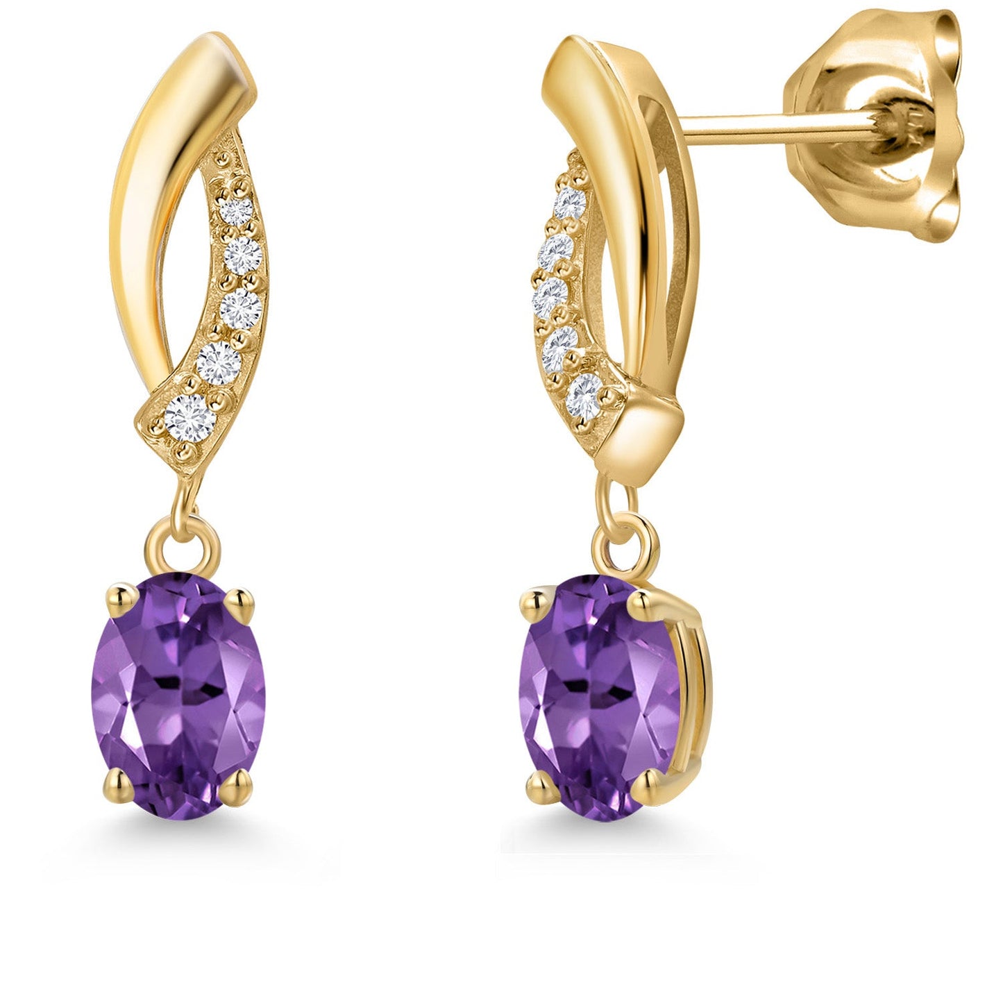 10K Yellow Gold 6X4MM Oval Cut Gemstone Birthstone and White Lab Grown Diamond Infinity Dangle Earrings for Women | Gold Earrings For Women