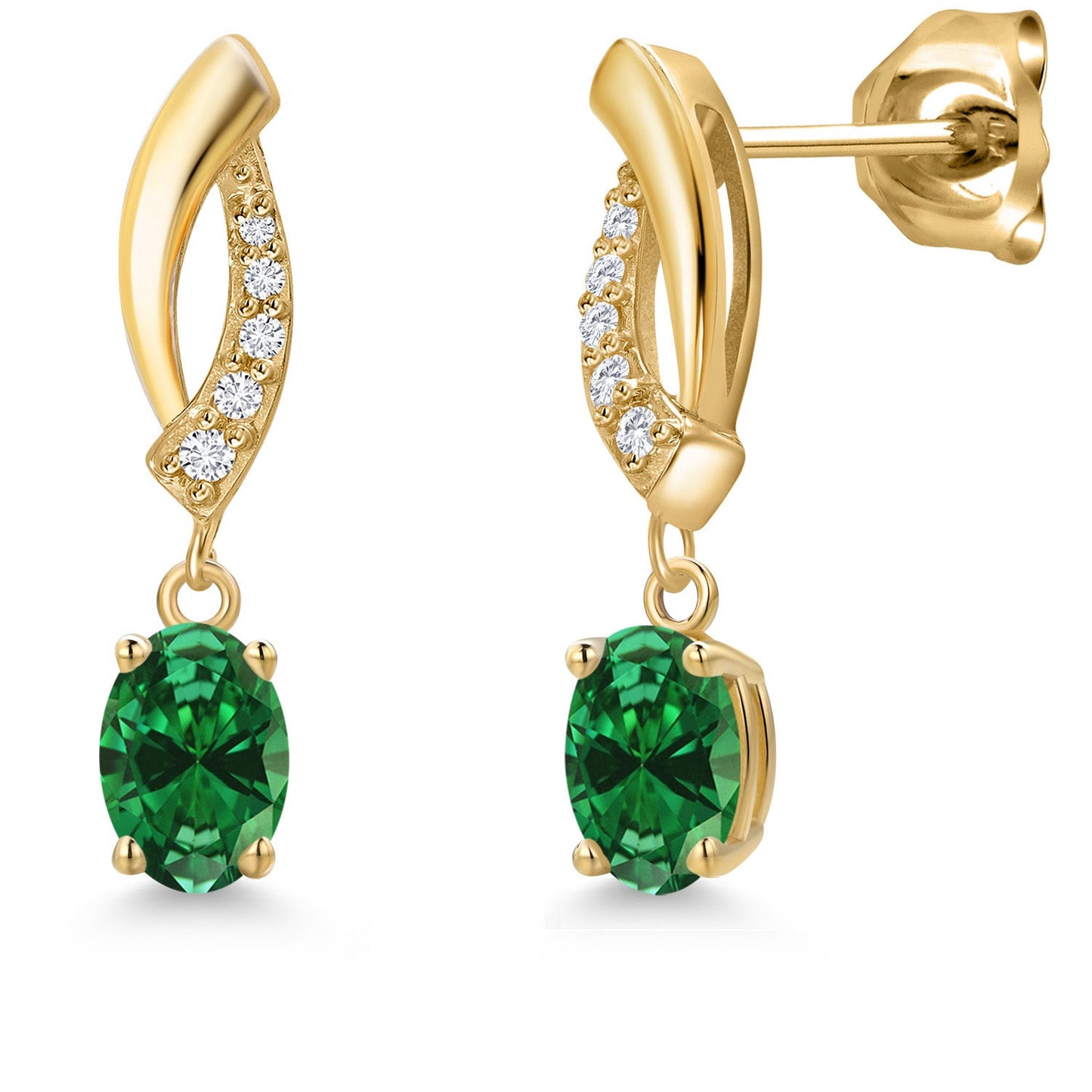 10K Yellow Gold 6X4MM Oval Cut Gemstone Birthstone and White Lab Grown Diamond Infinity Dangle Earrings for Women | Gold Earrings For Women