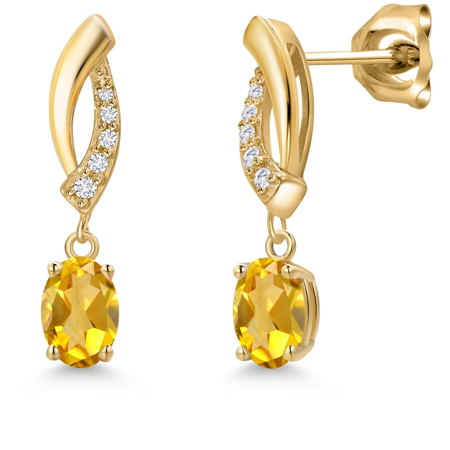 10K Yellow Gold 6X4MM Oval Cut Gemstone Birthstone and White Lab Grown Diamond Infinity Dangle Earrings for Women | Gold Earrings For Women