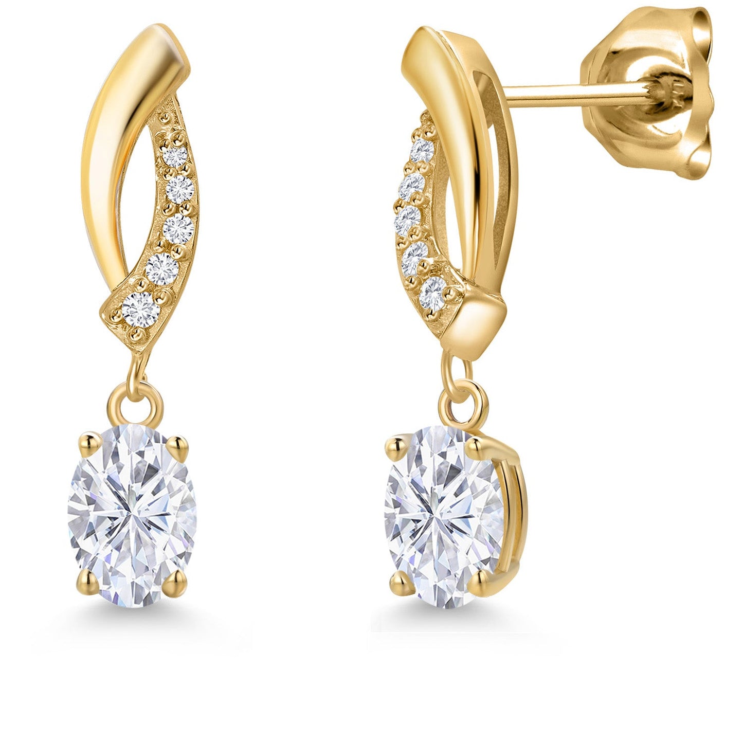 10K Yellow Gold 6X4MM Oval Cut Gemstone Birthstone and White Lab Grown Diamond Infinity Dangle Earrings for Women | Gold Earrings For Women