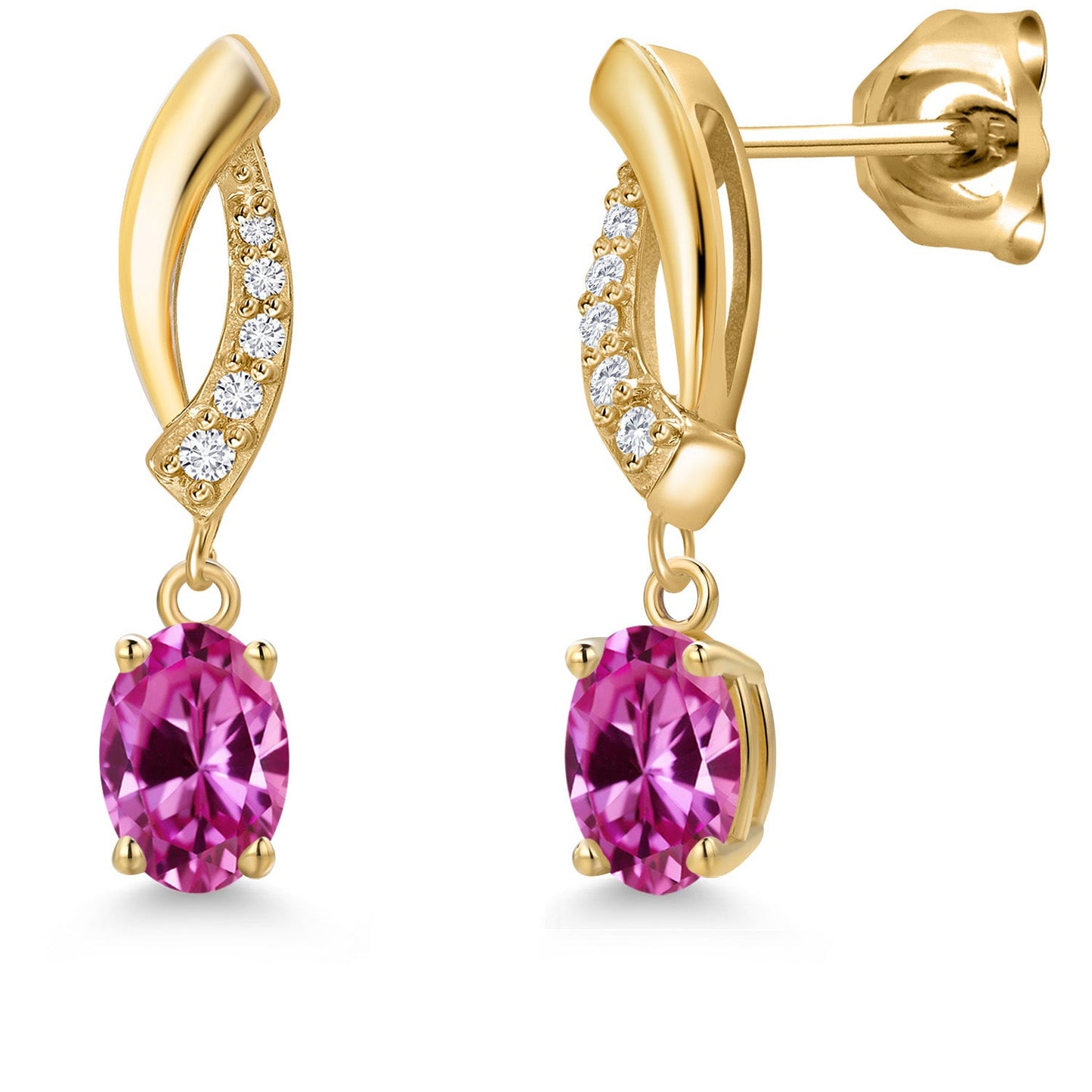 10K Yellow Gold 6X4MM Oval Cut Gemstone Birthstone and White Lab Grown Diamond Infinity Dangle Earrings for Women | Gold Earrings For Women