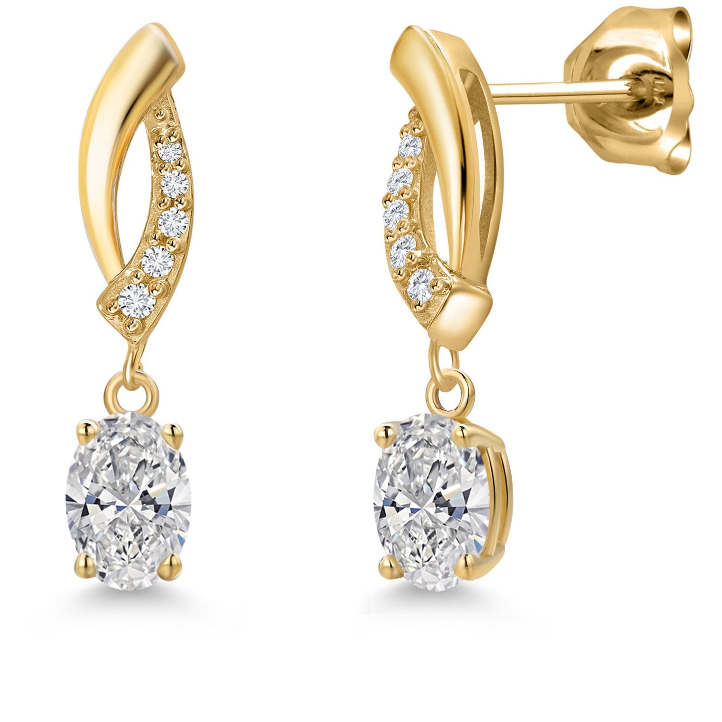 10K Yellow Gold 6X4MM Oval Cut Gemstone Birthstone and White Lab Grown Diamond Infinity Dangle Earrings for Women | Gold Earrings For Women