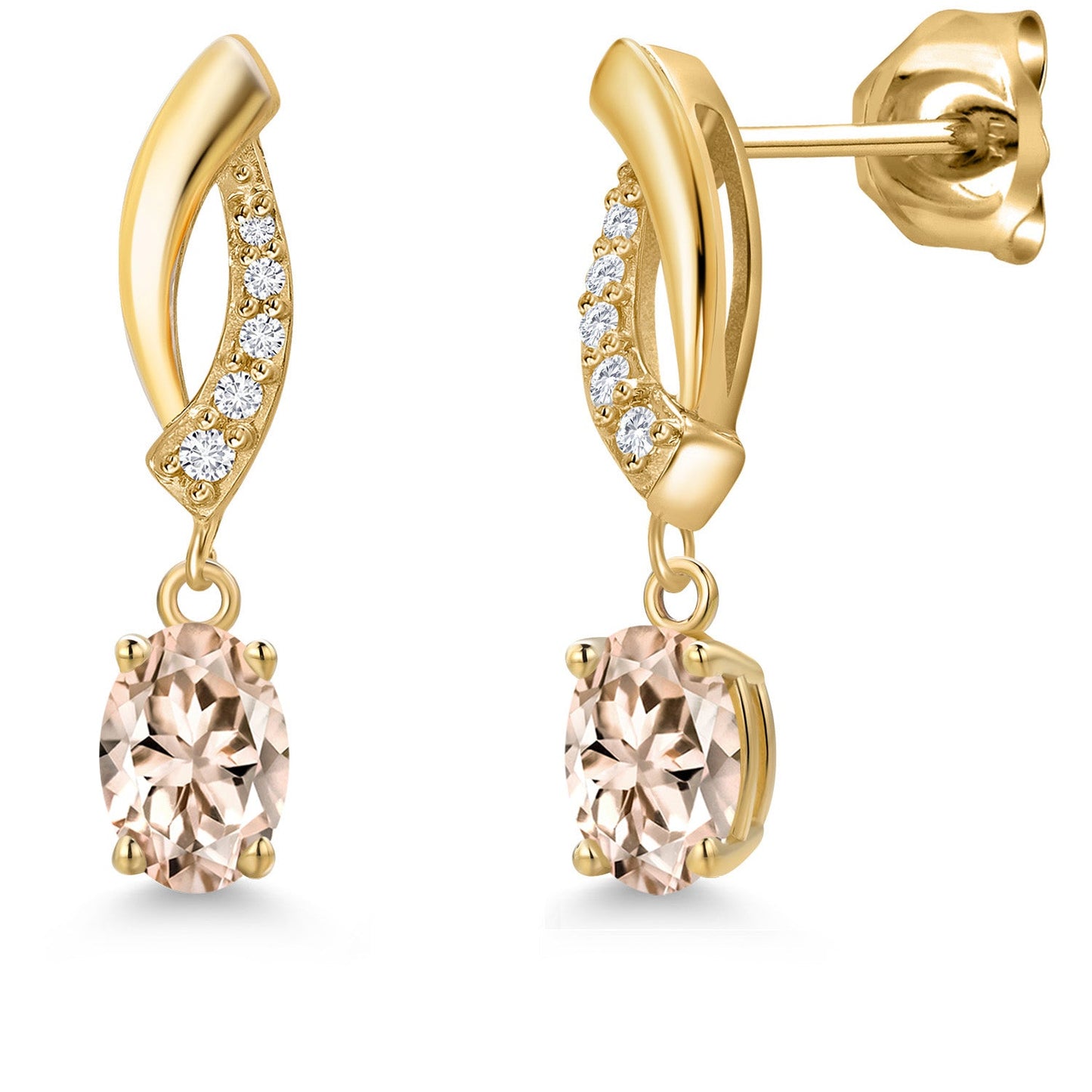 10K Yellow Gold 6X4MM Oval Cut Gemstone Birthstone and White Lab Grown Diamond Infinity Dangle Earrings for Women | Gold Earrings For Women