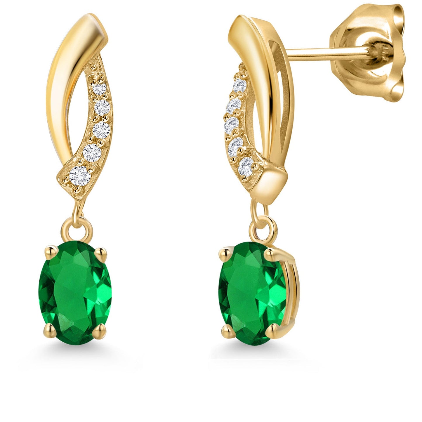 10K Yellow Gold 6X4MM Oval Cut Gemstone Birthstone and White Lab Grown Diamond Infinity Dangle Earrings for Women | Gold Earrings For Women