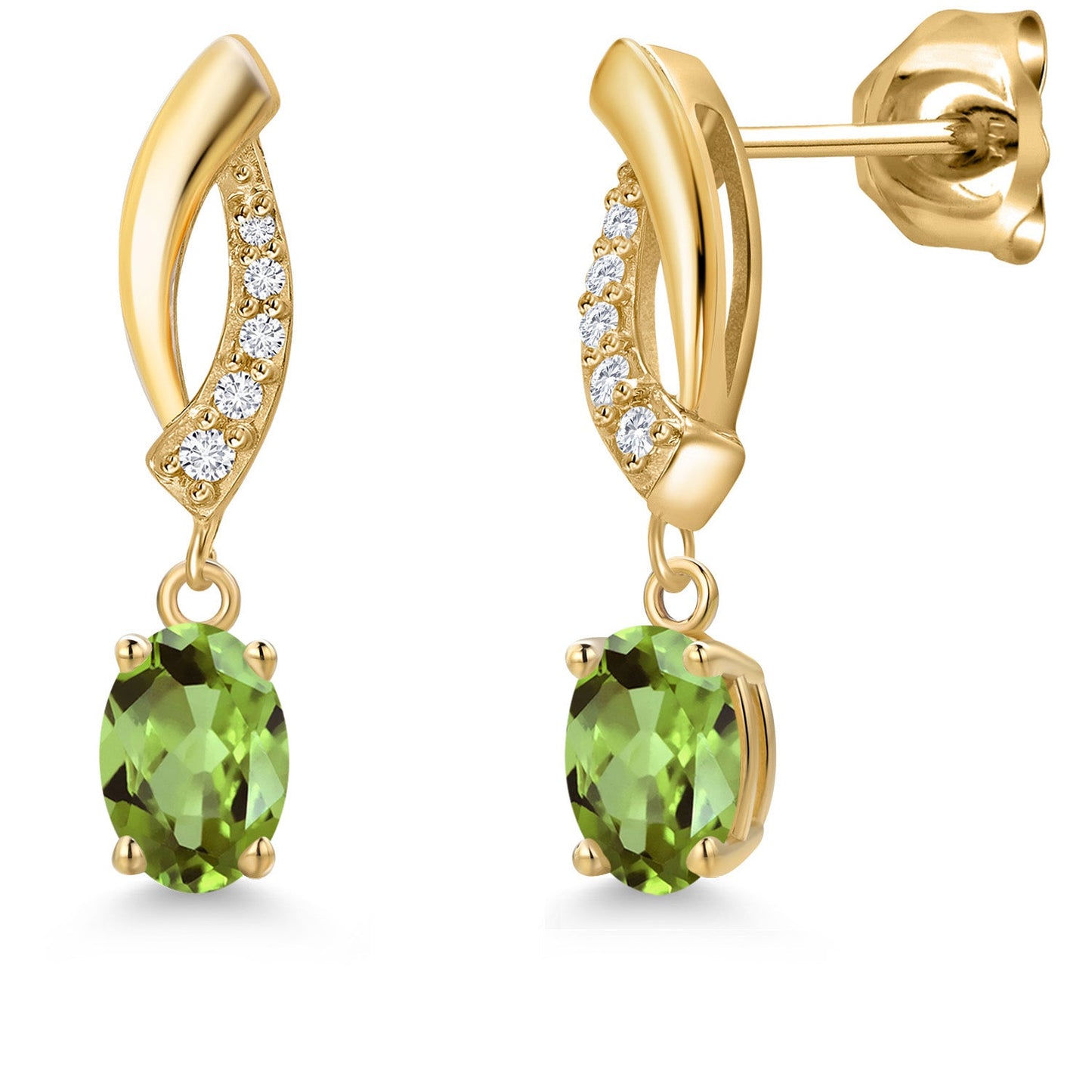10K Yellow Gold 6X4MM Oval Cut Gemstone Birthstone and White Lab Grown Diamond Infinity Dangle Earrings for Women | Gold Earrings For Women