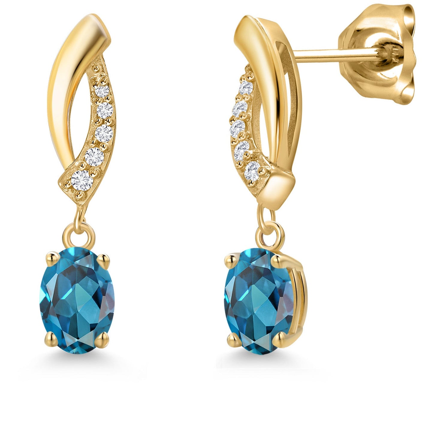 10K Yellow Gold 6X4MM Oval Cut Gemstone Birthstone and White Lab Grown Diamond Infinity Dangle Earrings for Women | Gold Earrings For Women