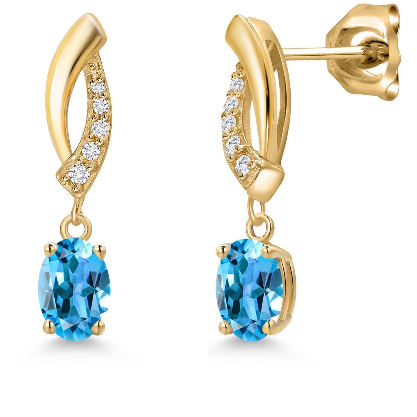 10K Yellow Gold 6X4MM Oval Cut Gemstone Birthstone and White Lab Grown Diamond Infinity Dangle Earrings for Women | Gold Earrings For Women