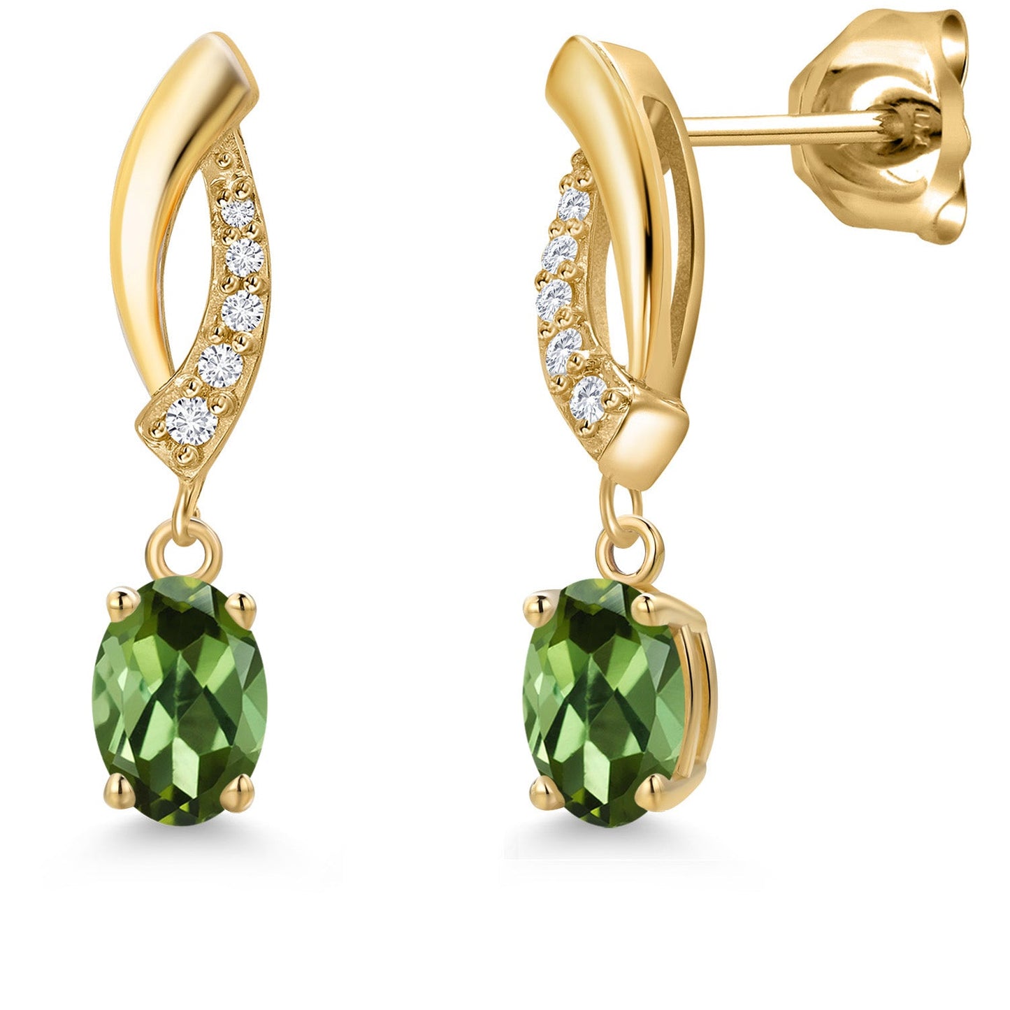 10K Yellow Gold 6X4MM Oval Cut Gemstone Birthstone and White Lab Grown Diamond Infinity Dangle Earrings for Women | Gold Earrings For Women