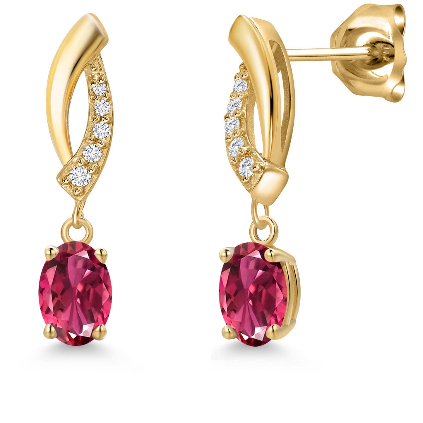 10K Yellow Gold 6X4MM Oval Cut Gemstone Birthstone and White Lab Grown Diamond Infinity Dangle Earrings for Women | Gold Earrings For Women