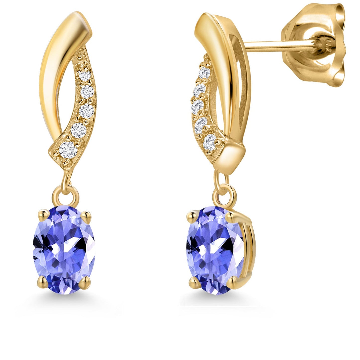 10K Yellow Gold 6X4MM Oval Cut Gemstone Birthstone and White Lab Grown Diamond Infinity Dangle Earrings for Women | Gold Earrings For Women