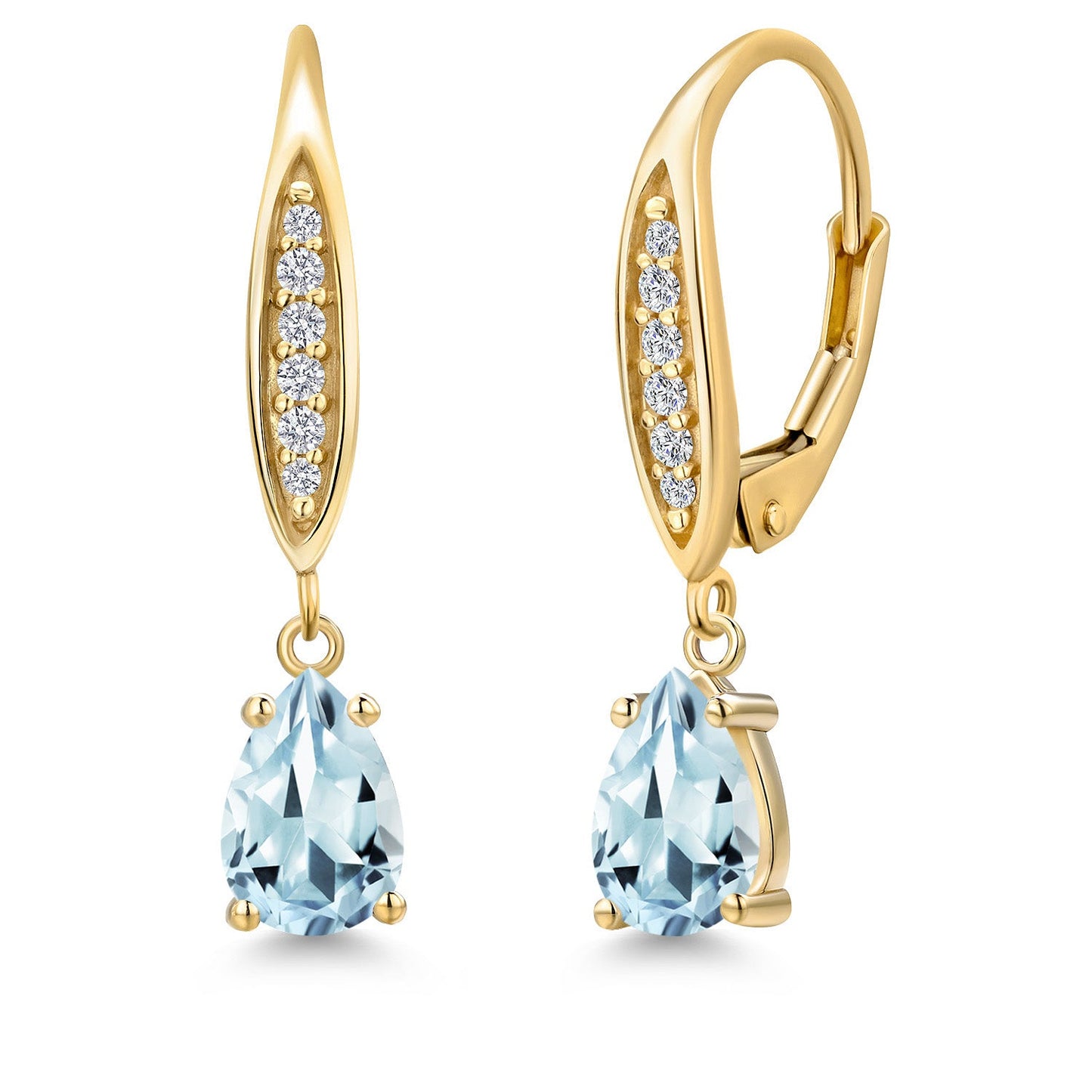 7X5MM Pear Shape Gemstone Birhtstone and Lab Grown Diamond Leverback Dangle Earrings for Women in 10K Yellow Gold | Fine Jewelry Gifts for Her Mom Women Wife
