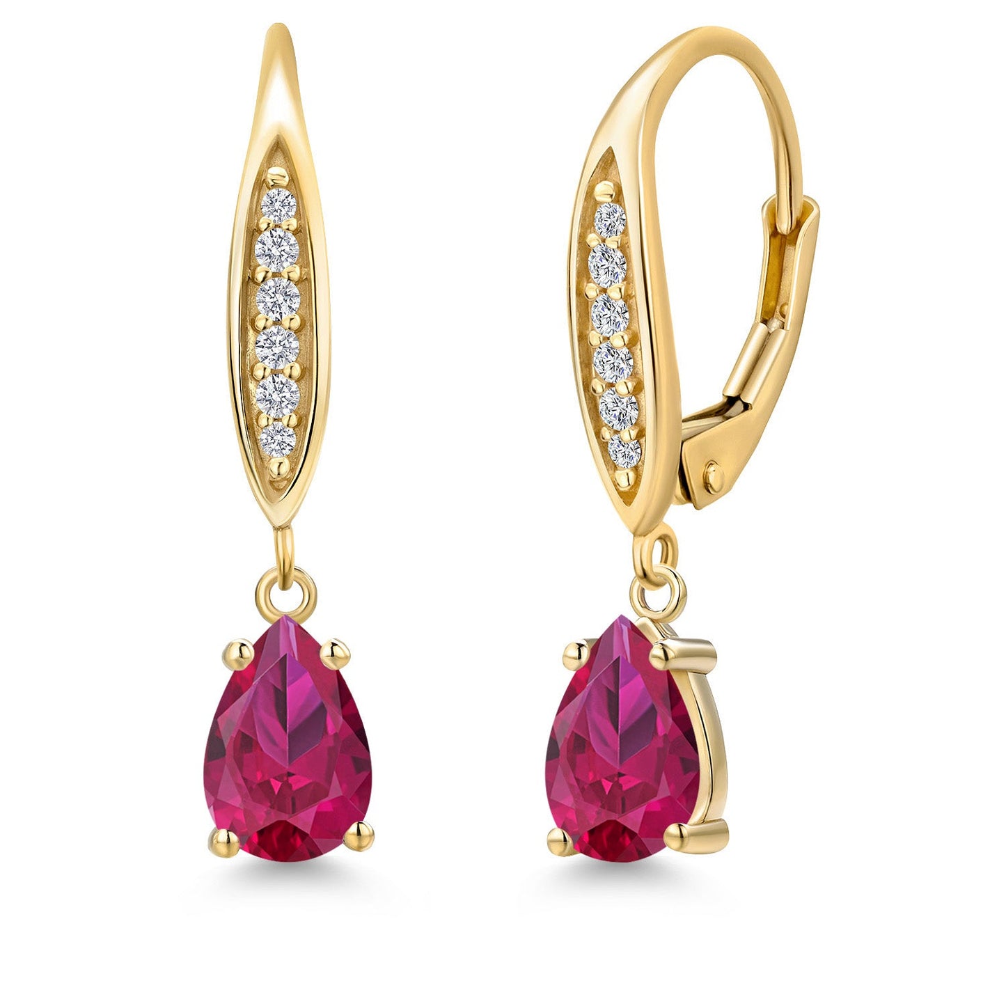 7X5MM Pear Shape Gemstone Birhtstone and Lab Grown Diamond Leverback Dangle Earrings for Women in 10K Yellow Gold | Fine Jewelry Gifts for Her Mom Women Wife