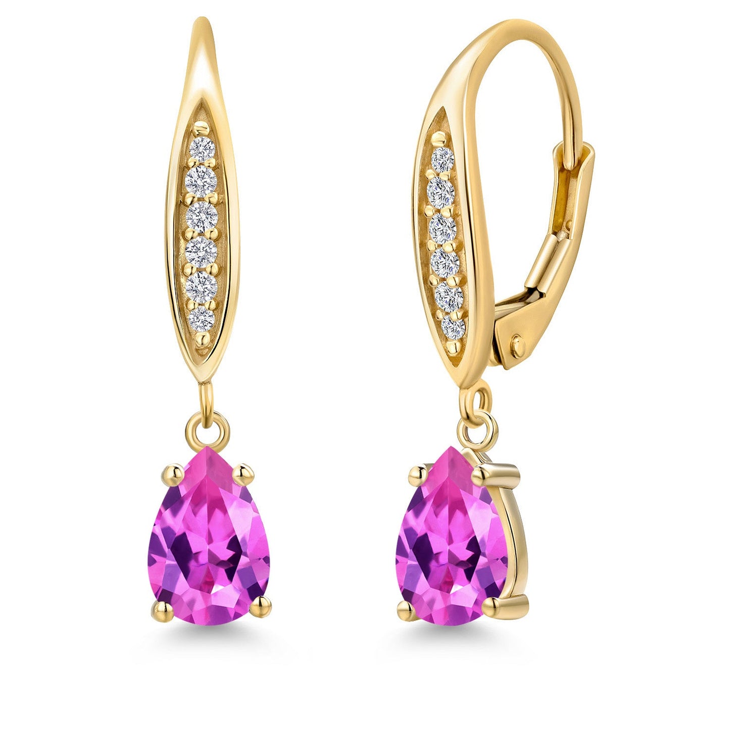 7X5MM Pear Shape Gemstone Birhtstone and Lab Grown Diamond Leverback Dangle Earrings for Women in 10K Yellow Gold | Fine Jewelry Gifts for Her Mom Women Wife