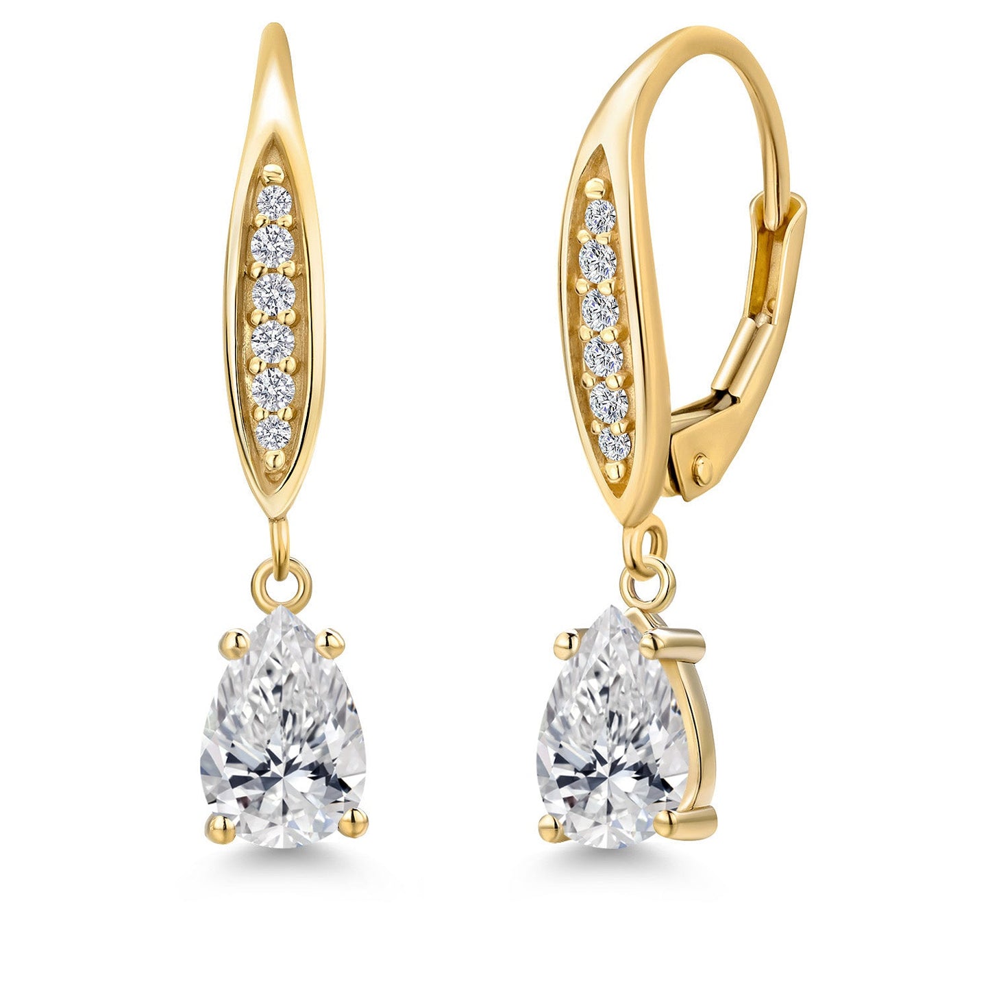 7X5MM Pear Shape Gemstone Birhtstone and Lab Grown Diamond Leverback Dangle Earrings for Women in 10K Yellow Gold | Fine Jewelry Gifts for Her Mom Women Wife