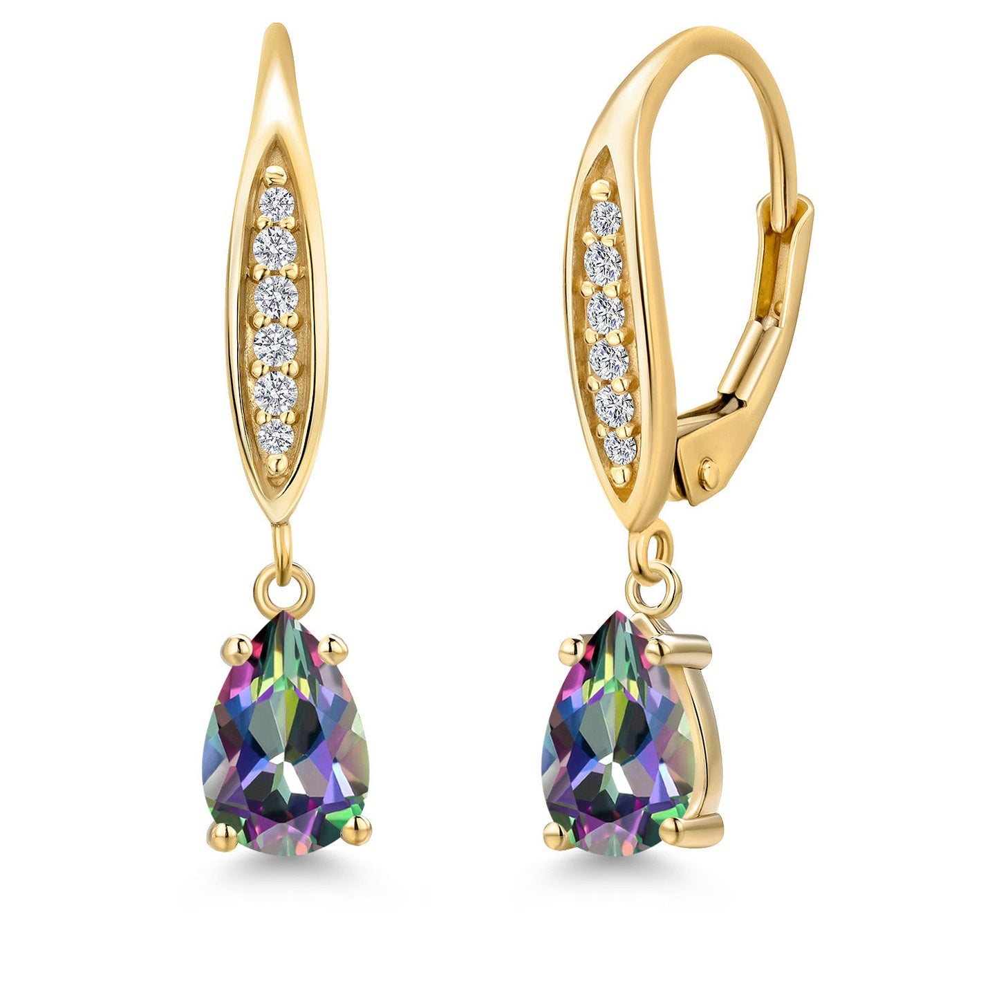 7X5MM Pear Shape Gemstone Birhtstone and Lab Grown Diamond Leverback Dangle Earrings for Women in 10K Yellow Gold | Fine Jewelry Gifts for Her Mom Women Wife