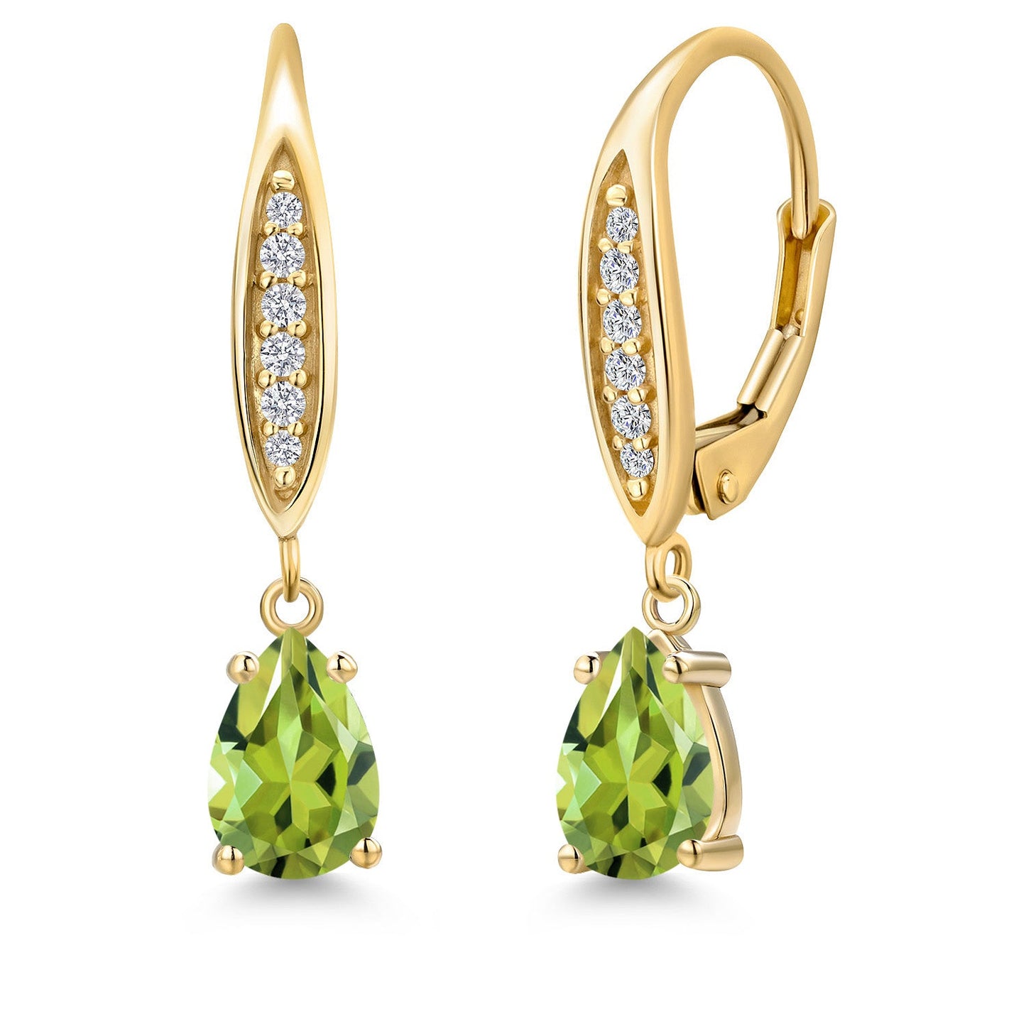 7X5MM Pear Shape Gemstone Birhtstone and Lab Grown Diamond Leverback Dangle Earrings for Women in 10K Yellow Gold | Fine Jewelry Gifts for Her Mom Women Wife