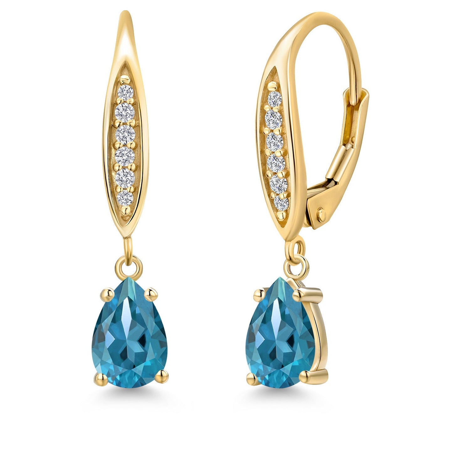 7X5MM Pear Shape Gemstone Birhtstone and Lab Grown Diamond Leverback Dangle Earrings for Women in 10K Yellow Gold | Fine Jewelry Gifts for Her Mom Women Wife
