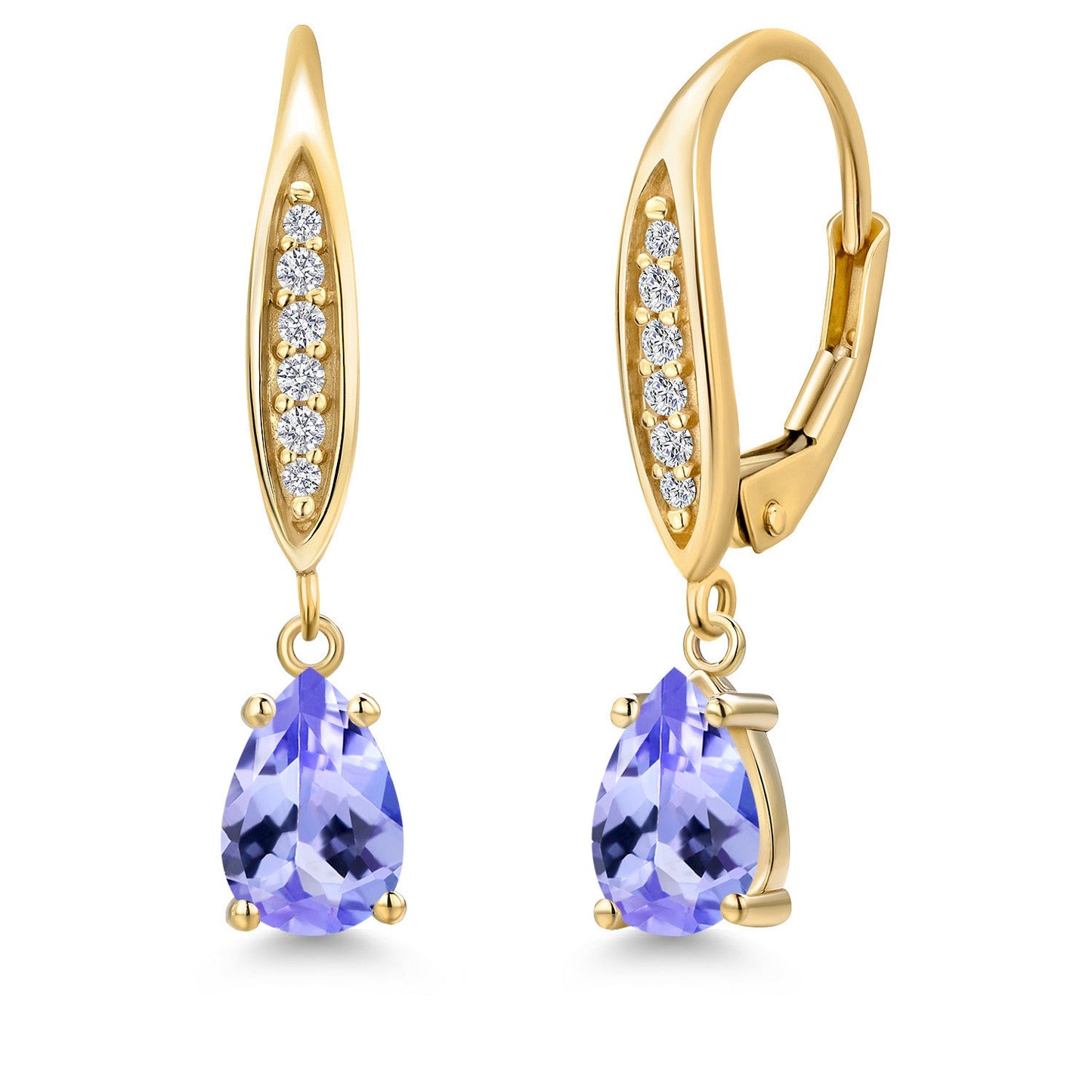 7X5MM Pear Shape Gemstone Birhtstone and Lab Grown Diamond Leverback Dangle Earrings for Women in 10K Yellow Gold | Fine Jewelry Gifts for Her Mom Women Wife