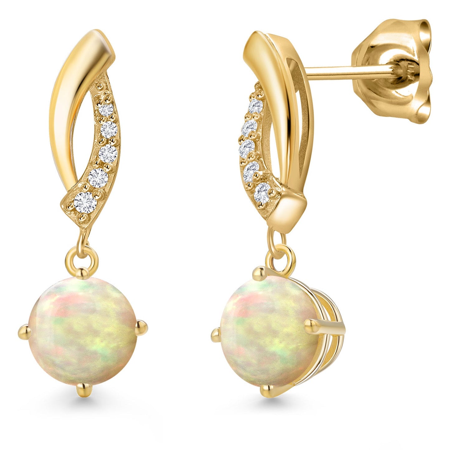 10K Yellow Gold 6MM Round Gemstone Birthstone and White Lab Grown Diamond Infinity Dangle Earrings For Women | Gold Earrings For Women