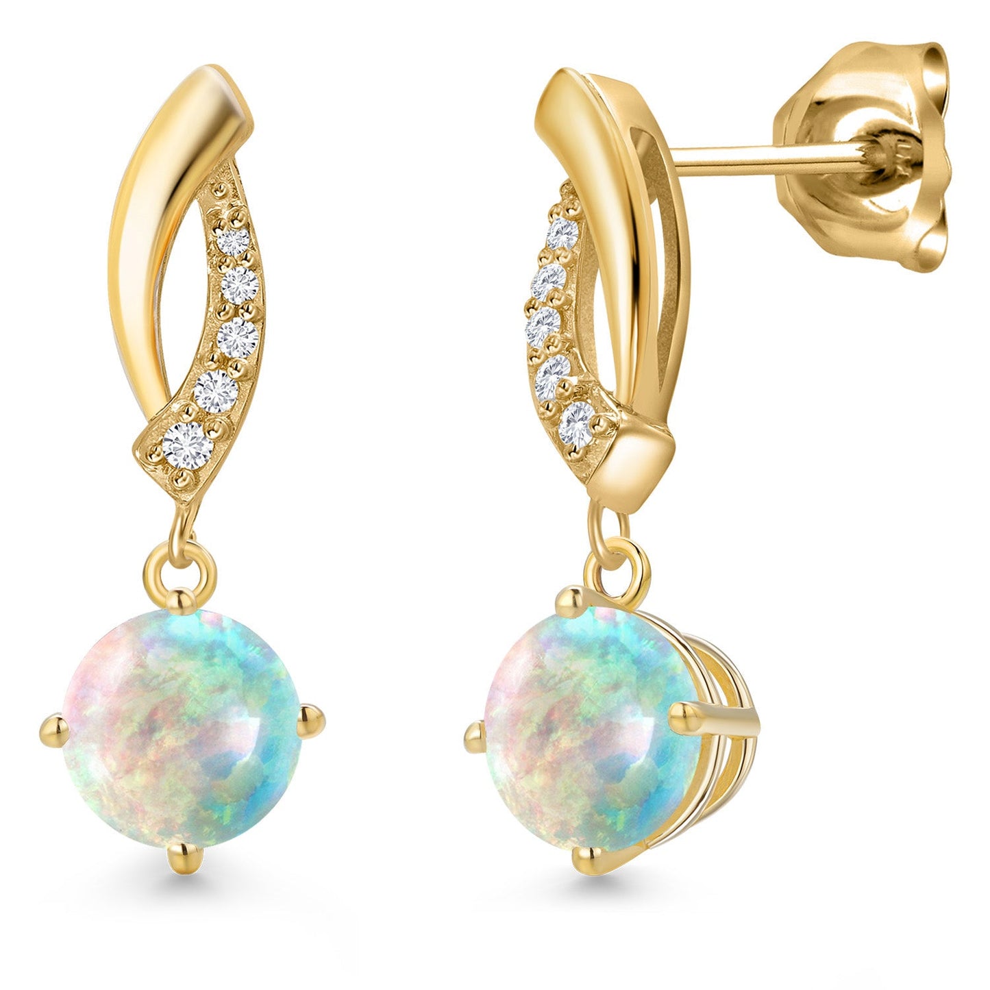 10K Yellow Gold 6MM Round Gemstone Birthstone and White Lab Grown Diamond Infinity Dangle Earrings For Women | Gold Earrings For Women