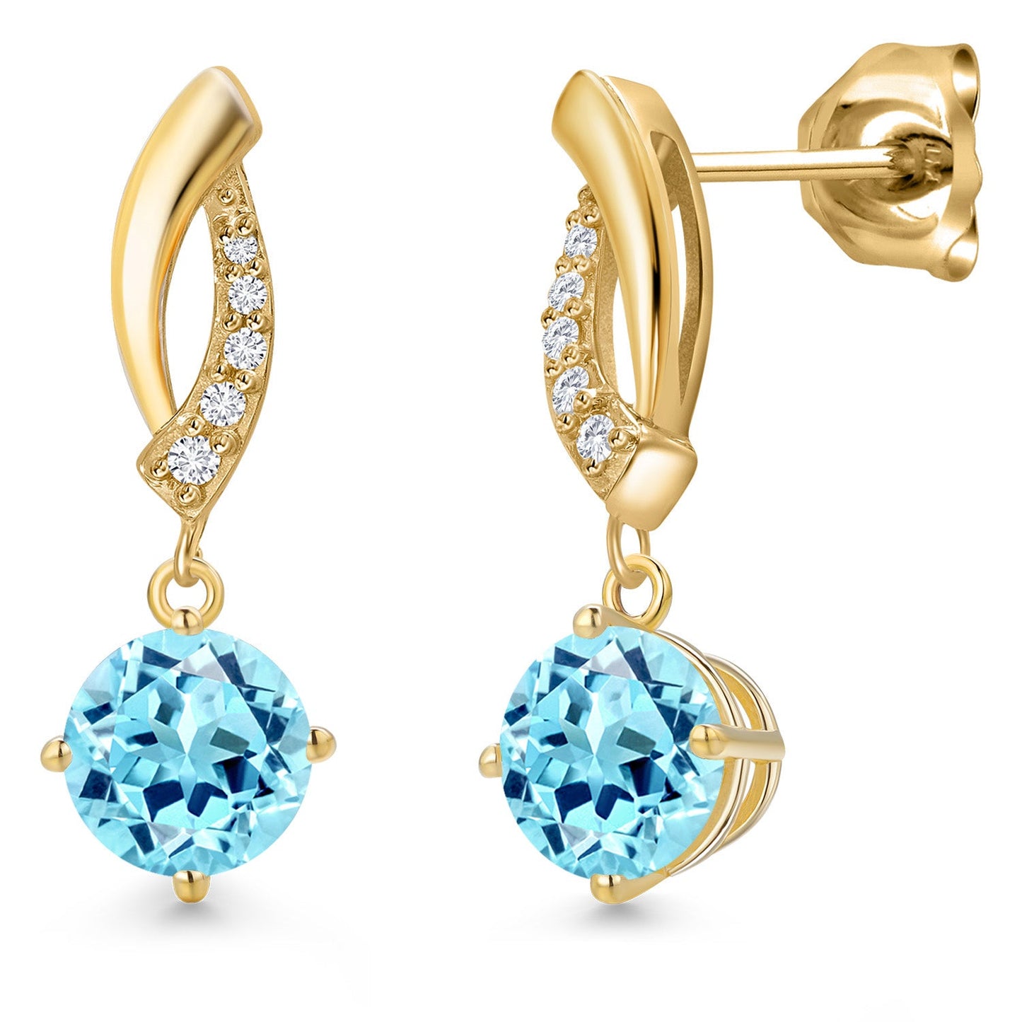 10K Yellow Gold 6MM Round Gemstone Birthstone and White Lab Grown Diamond Infinity Dangle Earrings For Women | Gold Earrings For Women