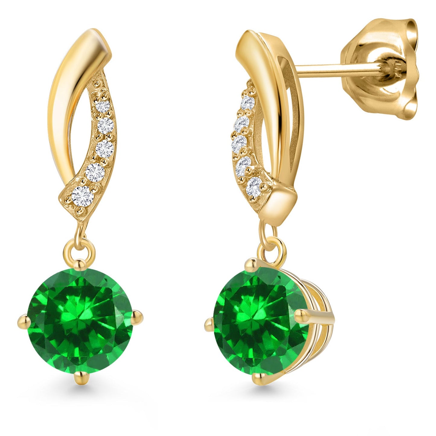 10K Yellow Gold 6MM Round Gemstone Birthstone and White Lab Grown Diamond Infinity Dangle Earrings For Women | Gold Earrings For Women