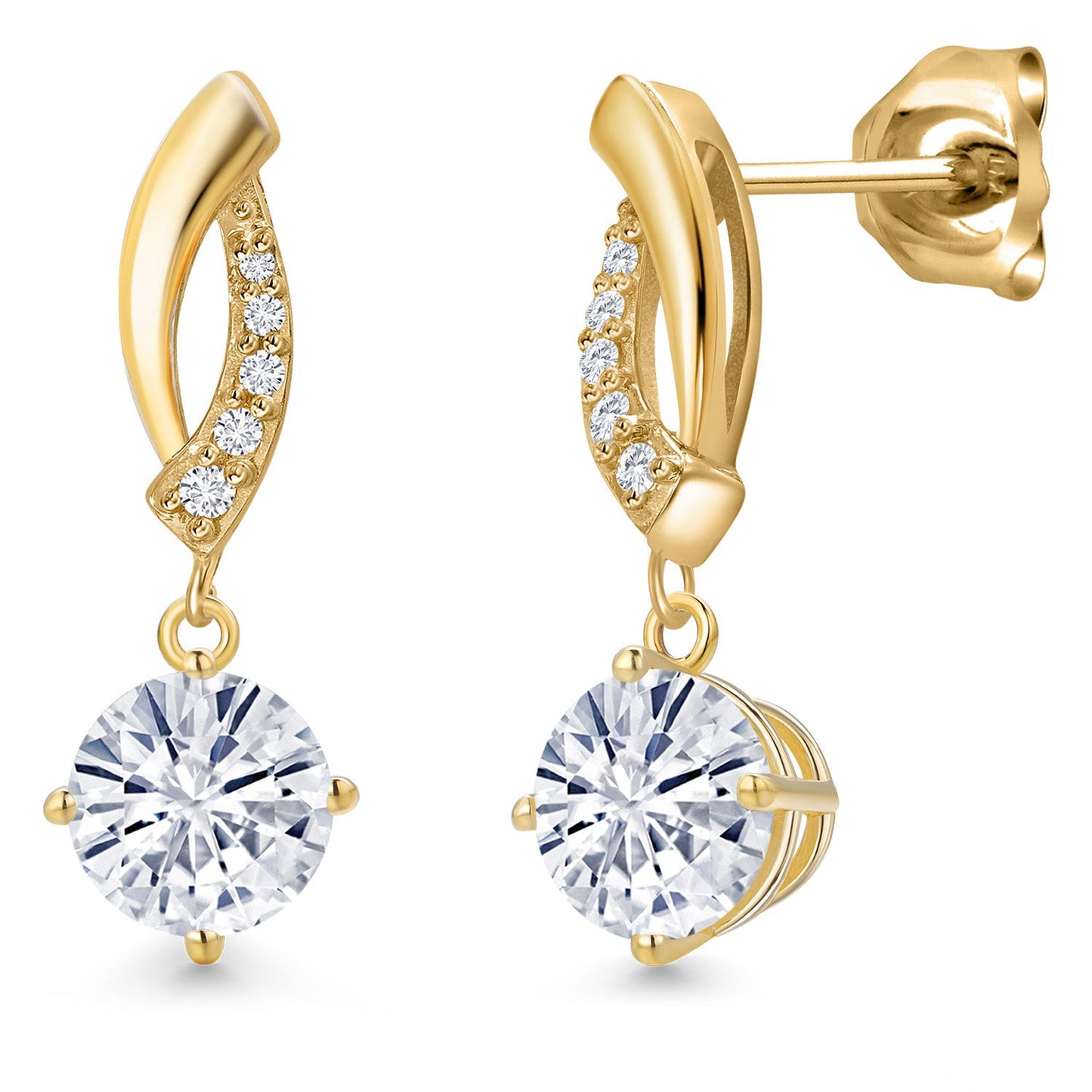 10K Yellow Gold 6MM Round Gemstone Birthstone and White Lab Grown Diamond Infinity Dangle Earrings For Women | Gold Earrings For Women