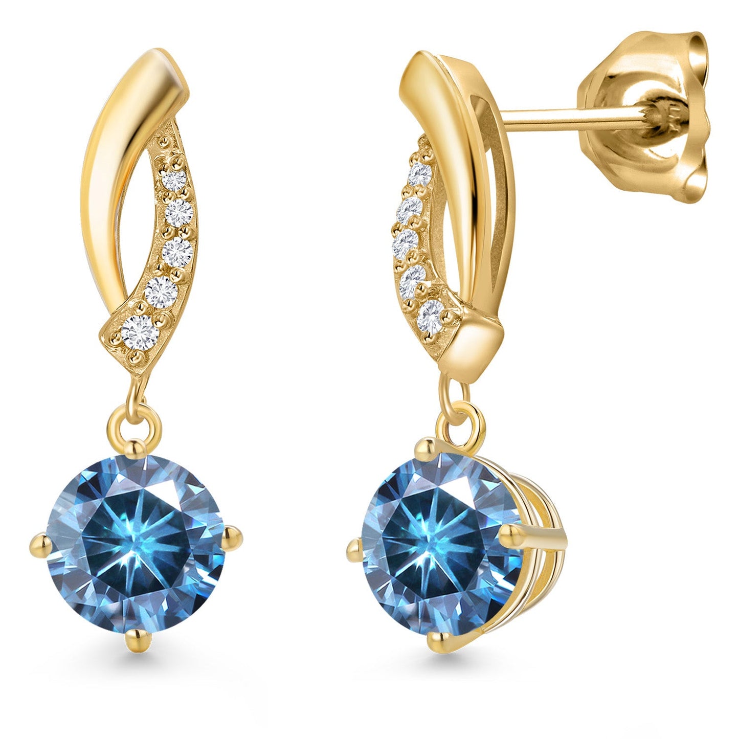 10K Yellow Gold 6MM Round Gemstone Birthstone and White Lab Grown Diamond Infinity Dangle Earrings For Women | Gold Earrings For Women