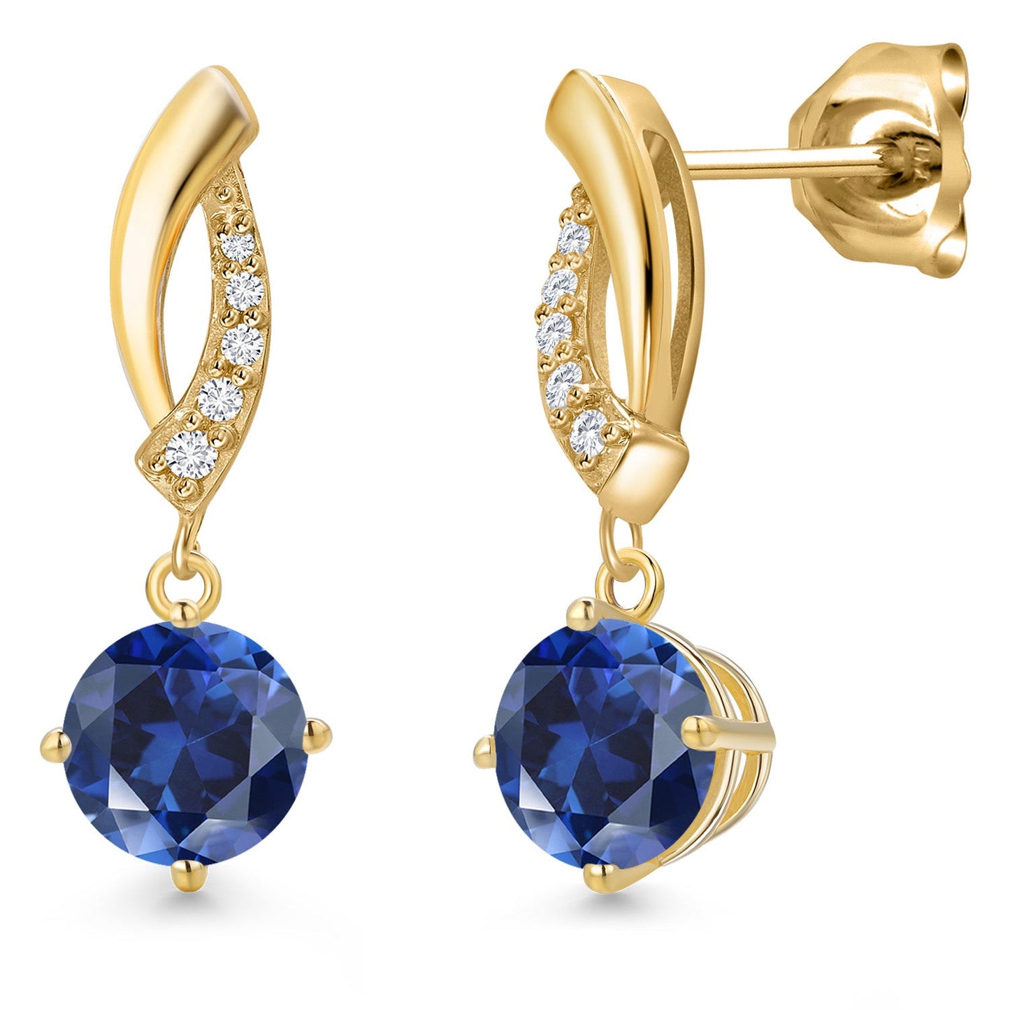 10K Yellow Gold 6MM Round Gemstone Birthstone and White Lab Grown Diamond Infinity Dangle Earrings For Women | Gold Earrings For Women