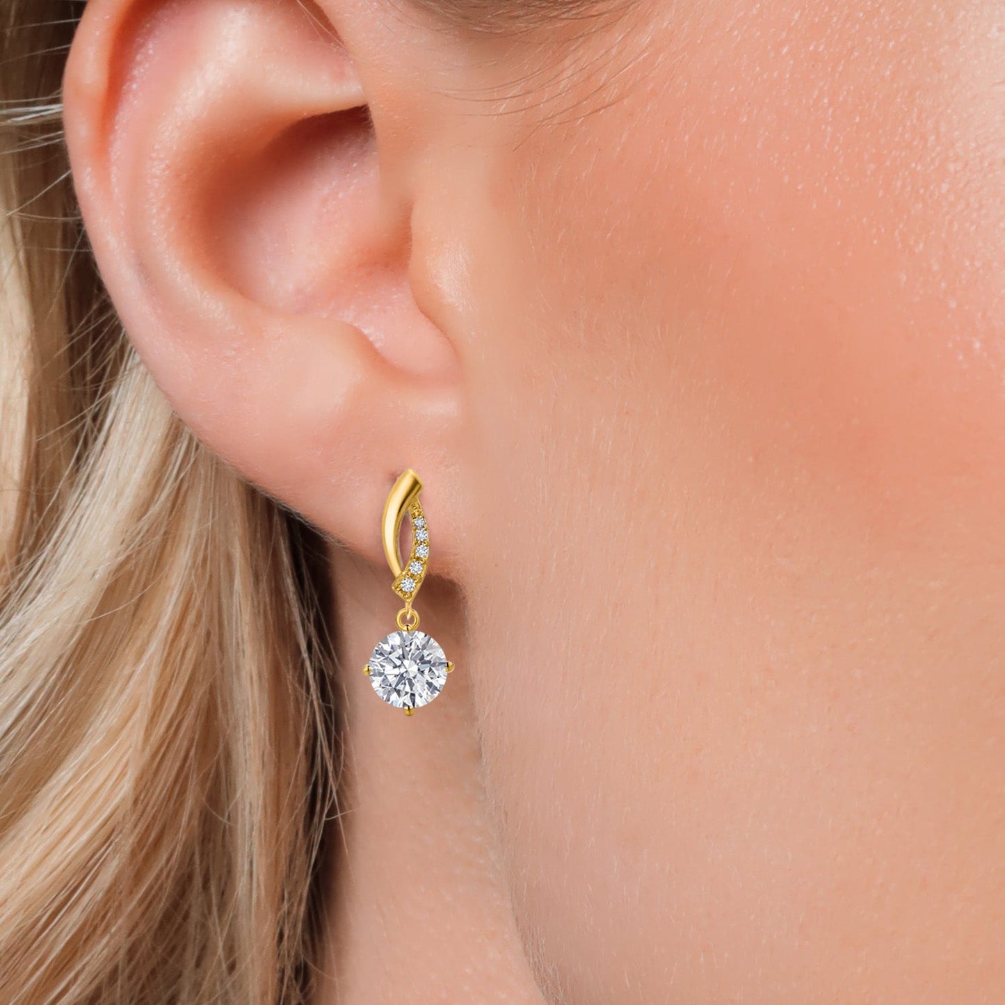 10K Yellow Gold 6MM Round Gemstone Birthstone and White Lab Grown Diamond Infinity Dangle Earrings For Women | Gold Earrings For Women