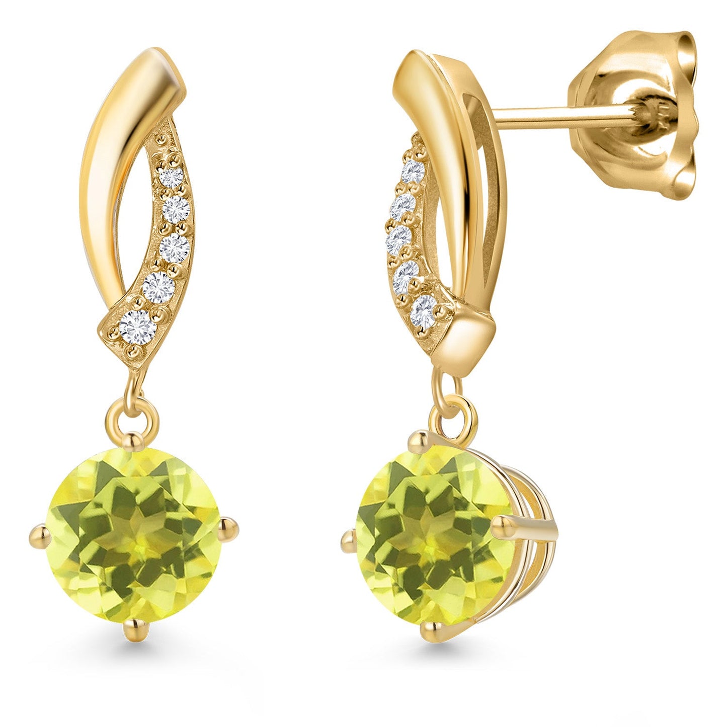 10K Yellow Gold 6MM Round Gemstone Birthstone and White Lab Grown Diamond Infinity Dangle Earrings For Women | Gold Earrings For Women