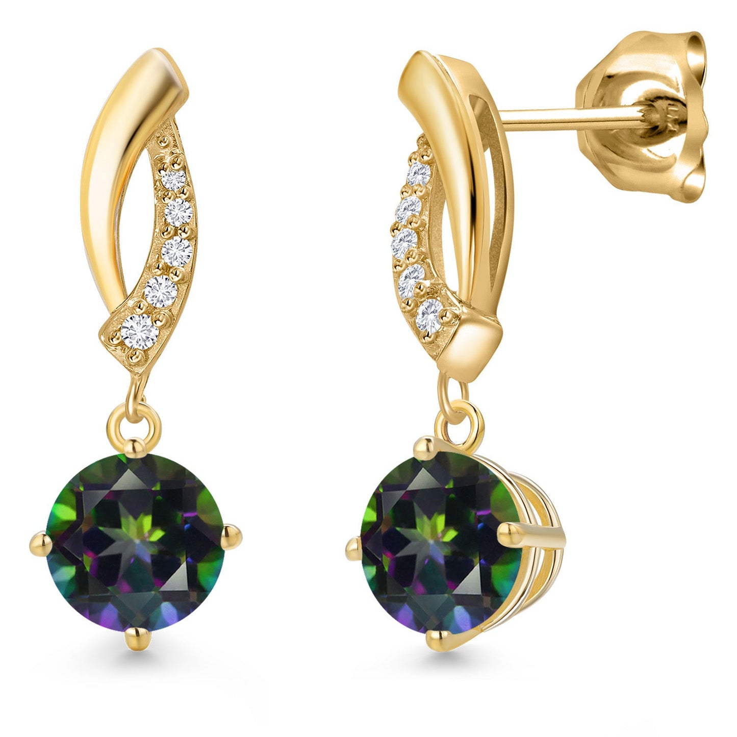 10K Yellow Gold 6MM Round Gemstone Birthstone and White Lab Grown Diamond Infinity Dangle Earrings For Women | Gold Earrings For Women