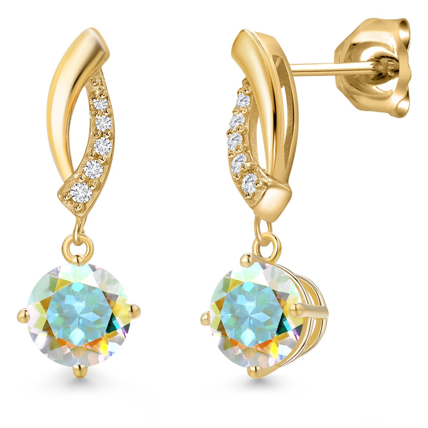 10K Yellow Gold 6MM Round Gemstone Birthstone and White Lab Grown Diamond Infinity Dangle Earrings For Women | Gold Earrings For Women