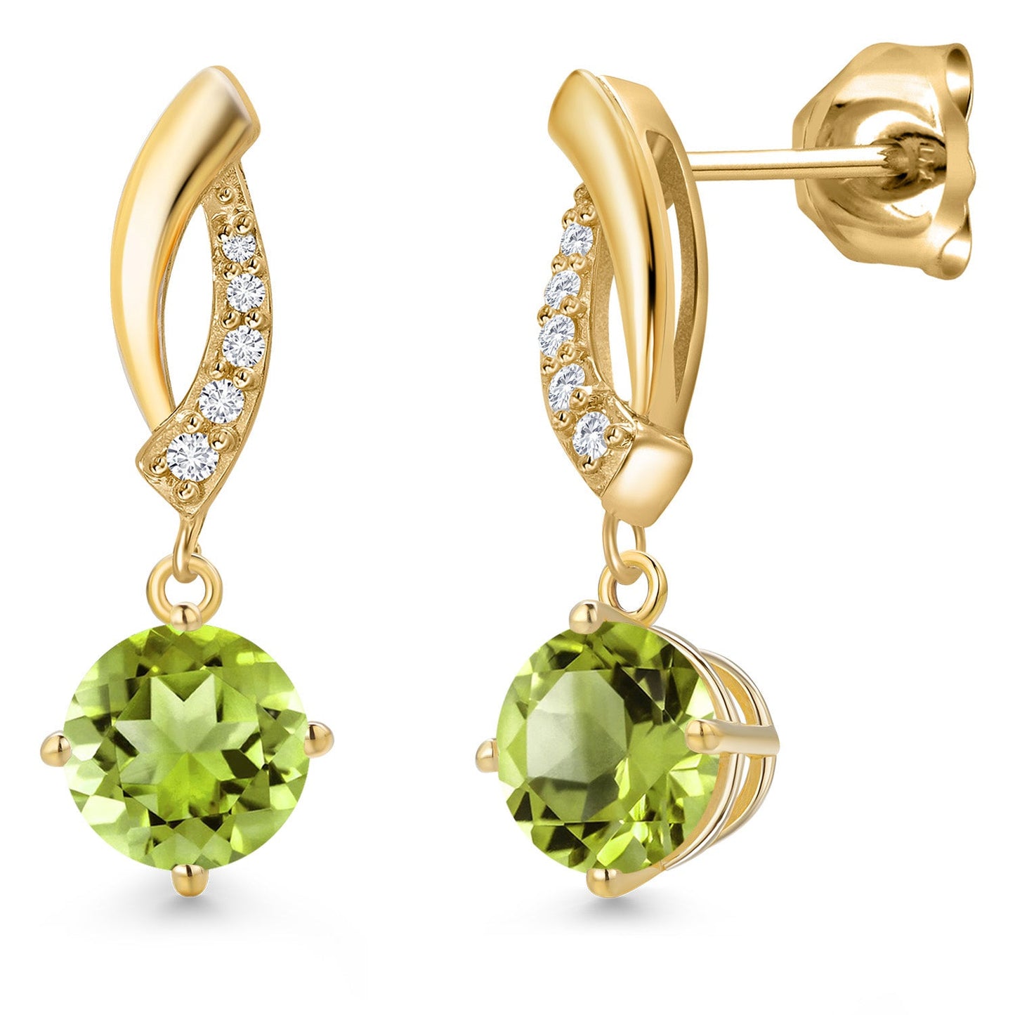 10K Yellow Gold 6MM Round Gemstone Birthstone and White Lab Grown Diamond Infinity Dangle Earrings For Women | Gold Earrings For Women