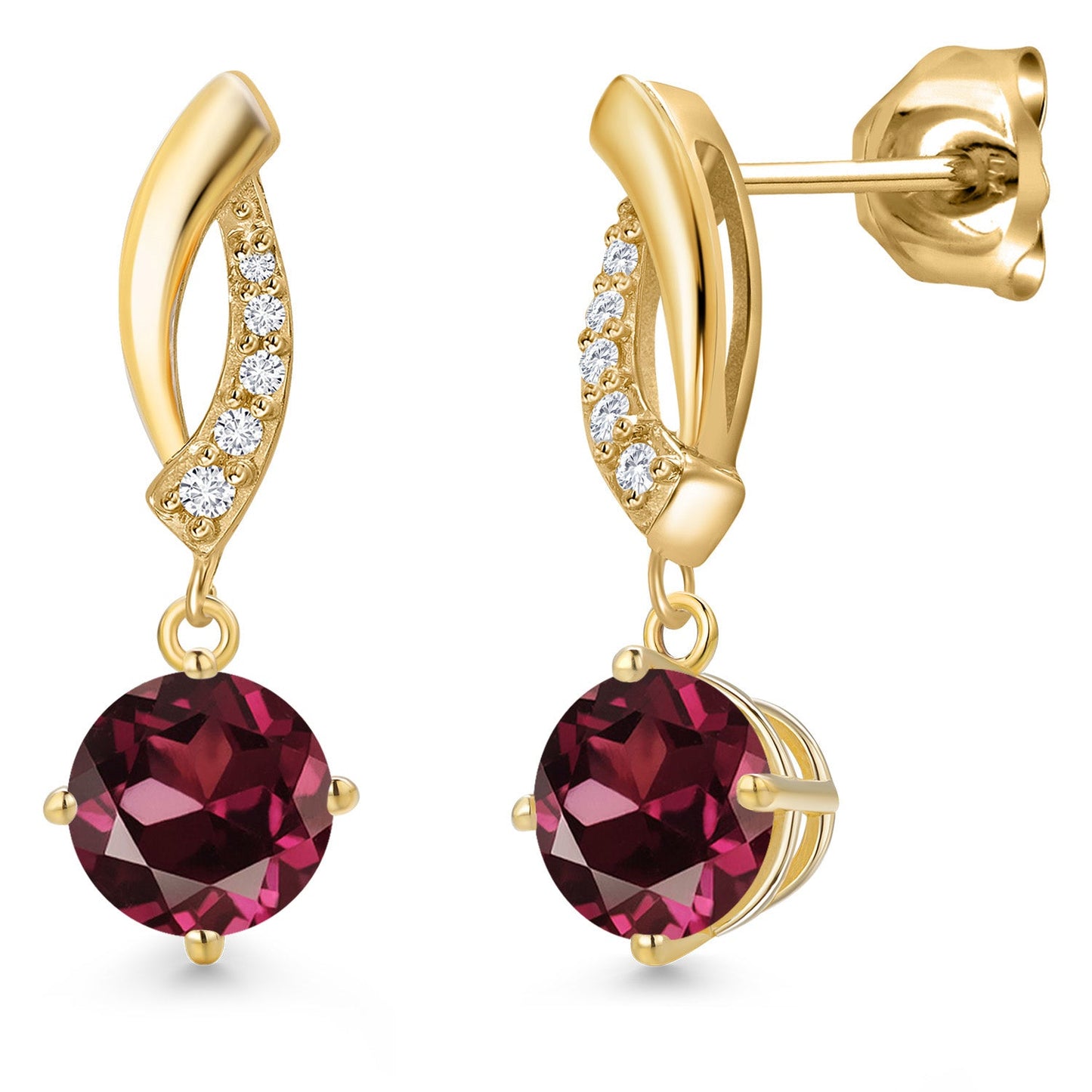 10K Yellow Gold 6MM Round Gemstone Birthstone and White Lab Grown Diamond Infinity Dangle Earrings For Women | Gold Earrings For Women