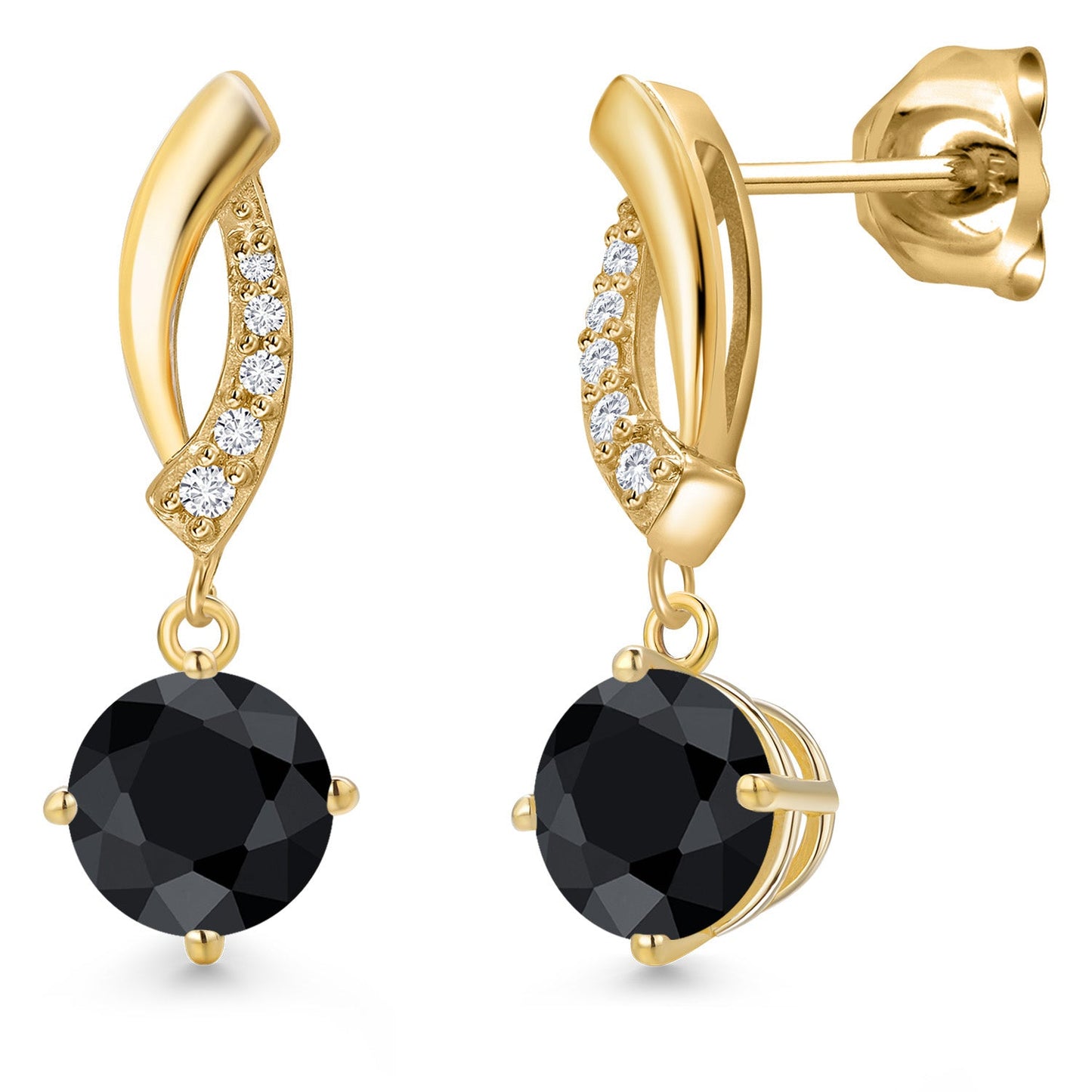 10K Yellow Gold 6MM Round Gemstone Birthstone and White Lab Grown Diamond Infinity Dangle Earrings For Women | Gold Earrings For Women