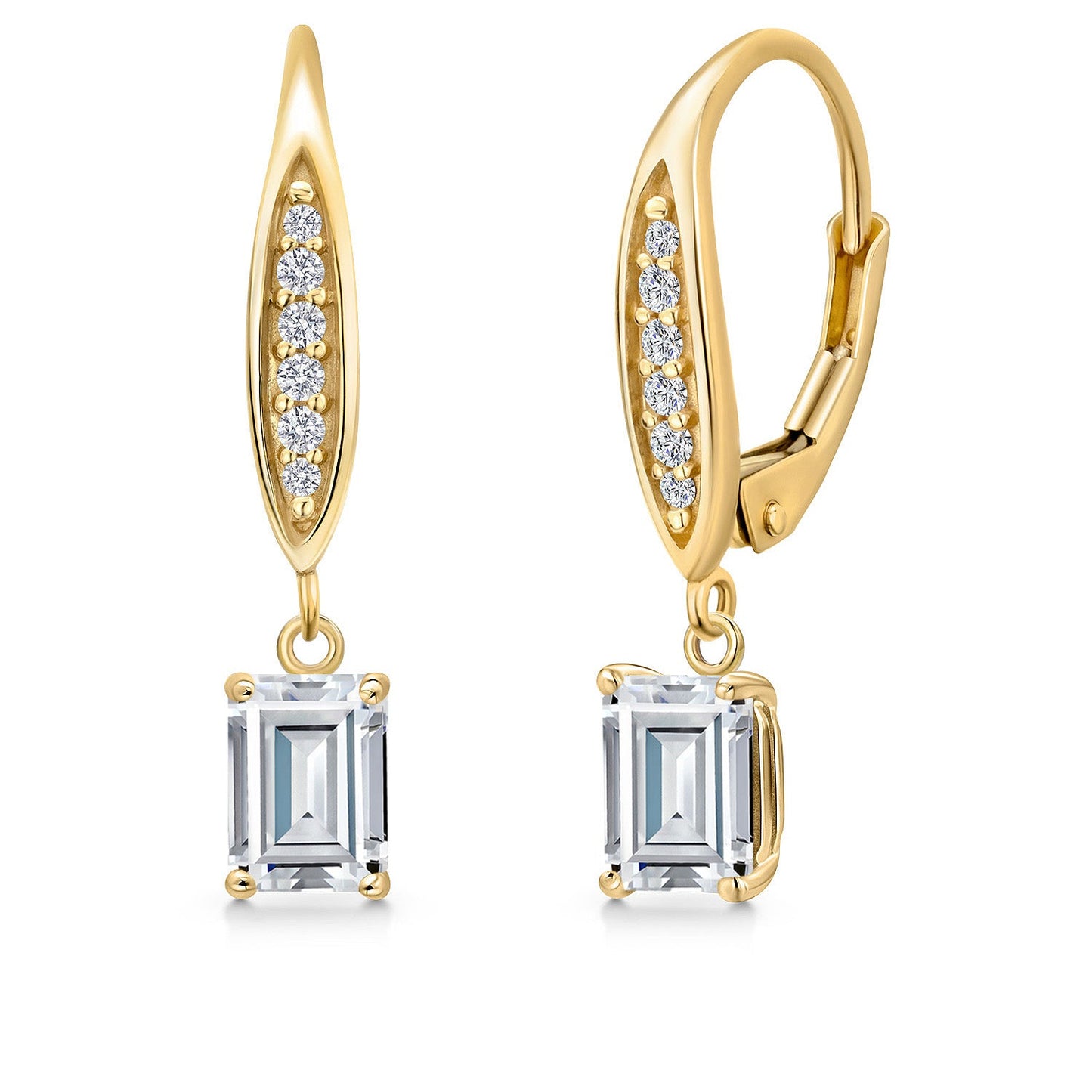 6X4MM Emerald Cut Gemstone Birhtstone and Lab Grown Diamond Leverback Dangle Earrings for Women in 10K Yellow Gold | Fine Jewelry Gifts for Her Mom Women Wife