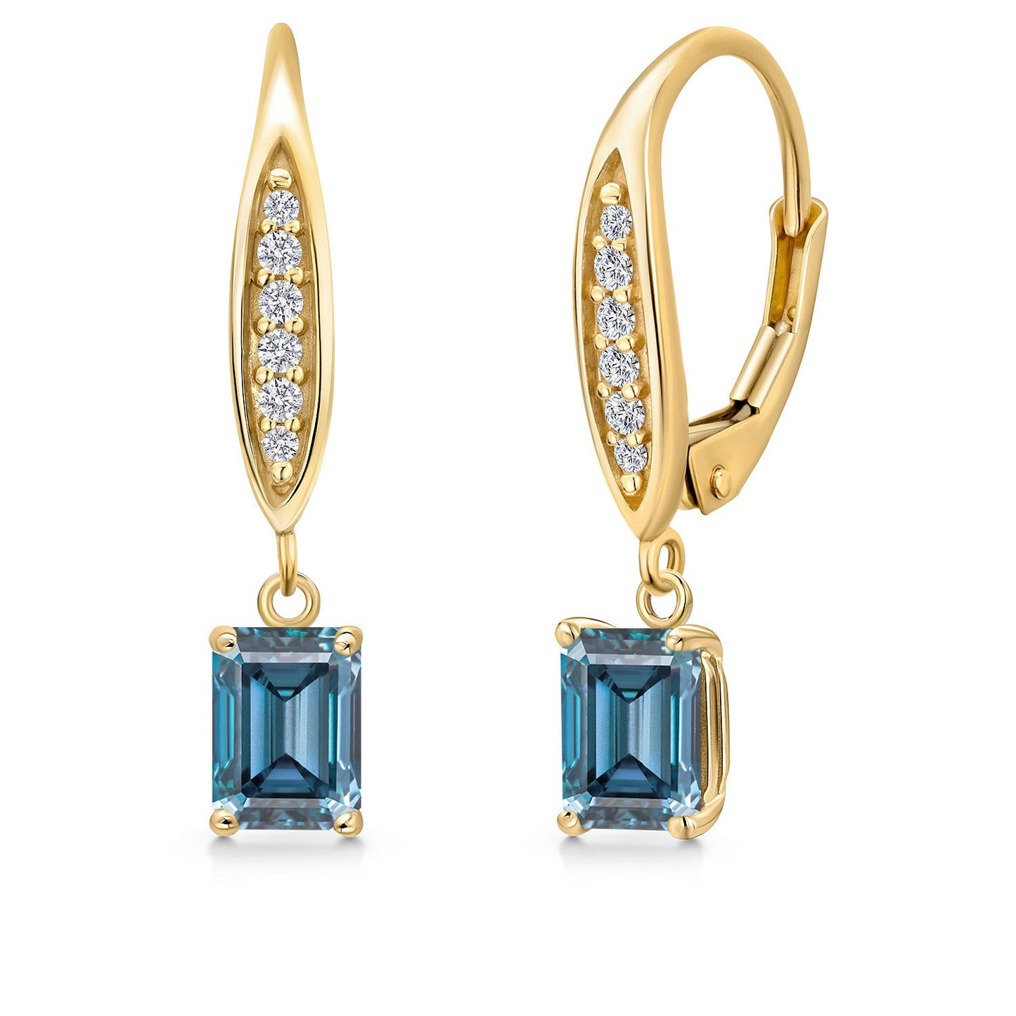 6X4MM Emerald Cut Gemstone Birhtstone and Lab Grown Diamond Leverback Dangle Earrings for Women in 10K Yellow Gold | Fine Jewelry Gifts for Her Mom Women Wife