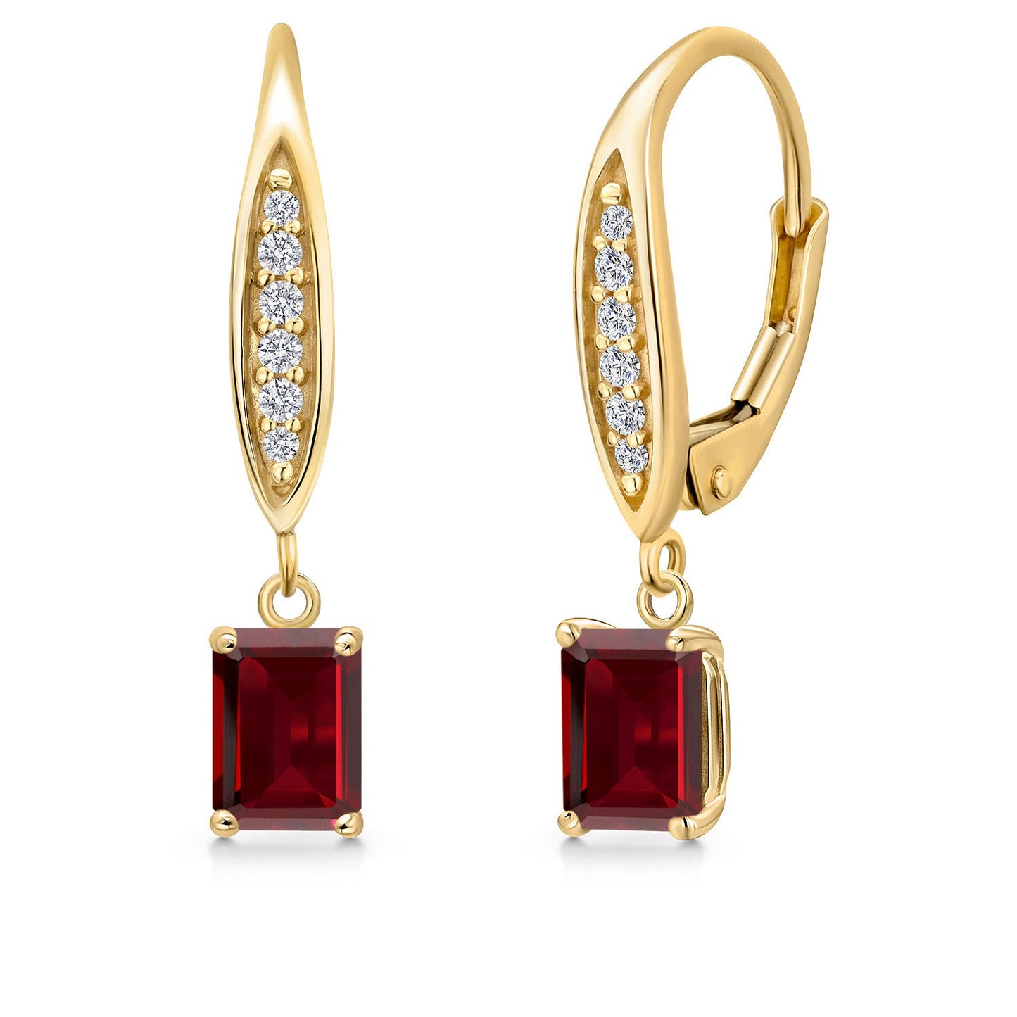 6X4MM Emerald Cut Gemstone Birhtstone and Lab Grown Diamond Leverback Dangle Earrings for Women in 10K Yellow Gold | Fine Jewelry Gifts for Her Mom Women Wife