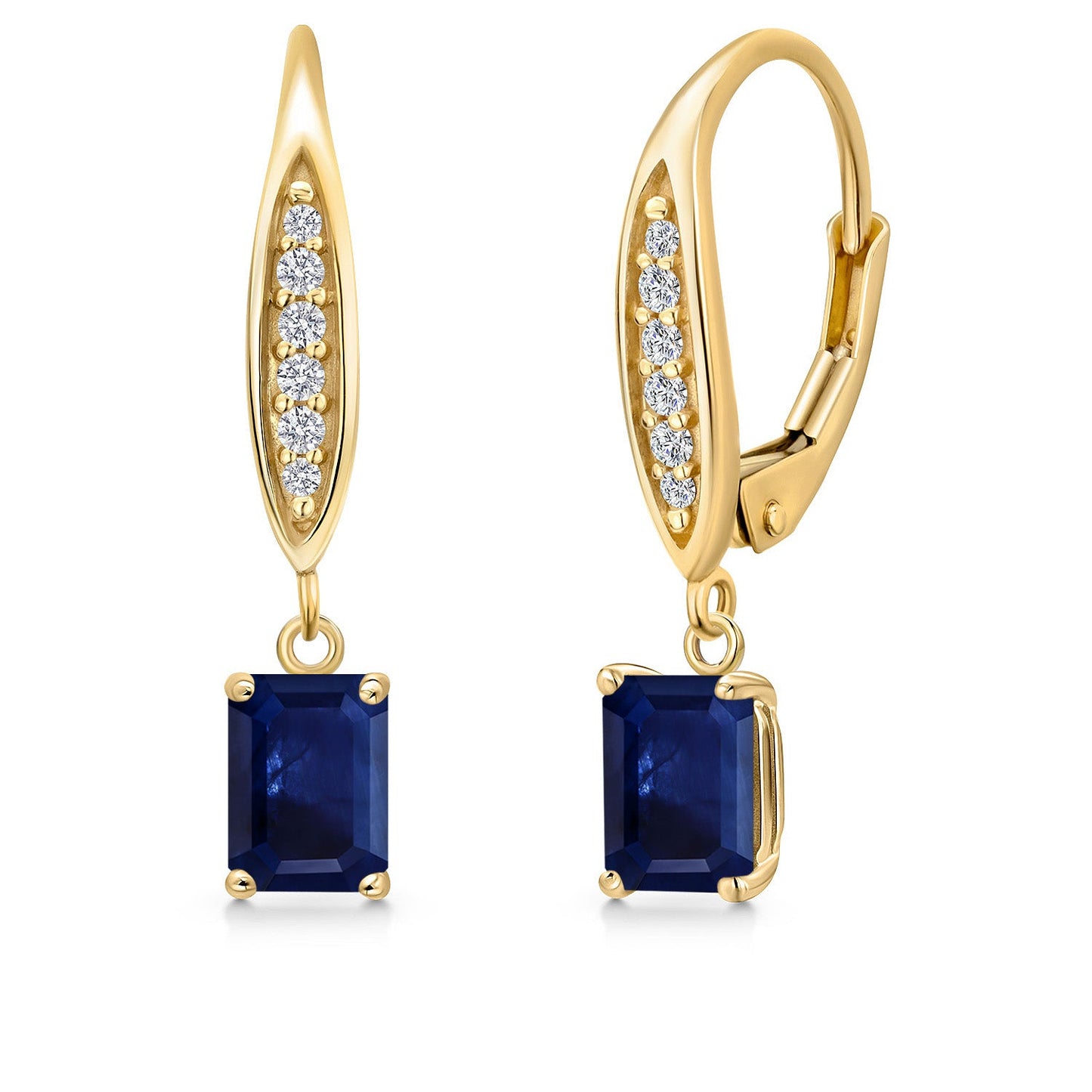6X4MM Emerald Cut Gemstone Birhtstone and Lab Grown Diamond Leverback Dangle Earrings for Women in 10K Yellow Gold | Fine Jewelry Gifts for Her Mom Women Wife
