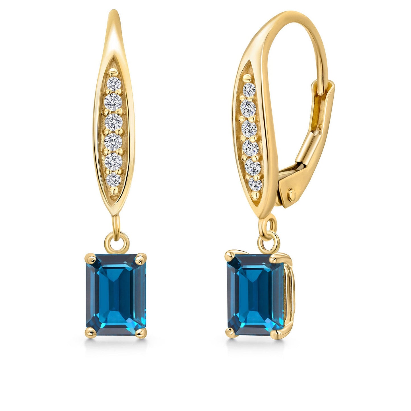 6X4MM Emerald Cut Gemstone Birhtstone and Lab Grown Diamond Leverback Dangle Earrings for Women in 10K Yellow Gold | Fine Jewelry Gifts for Her Mom Women Wife