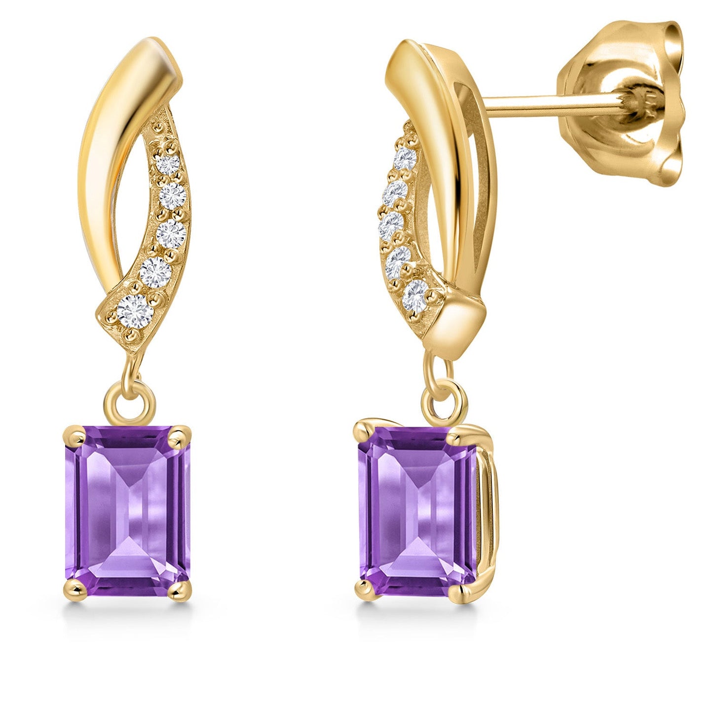 10K Yellow Gold 6X4MM Emerald Cut Gemstone Birthstone and White Lab Grown Diamond Infinity Dangle Earrings For Women | Gold Earrings For Women