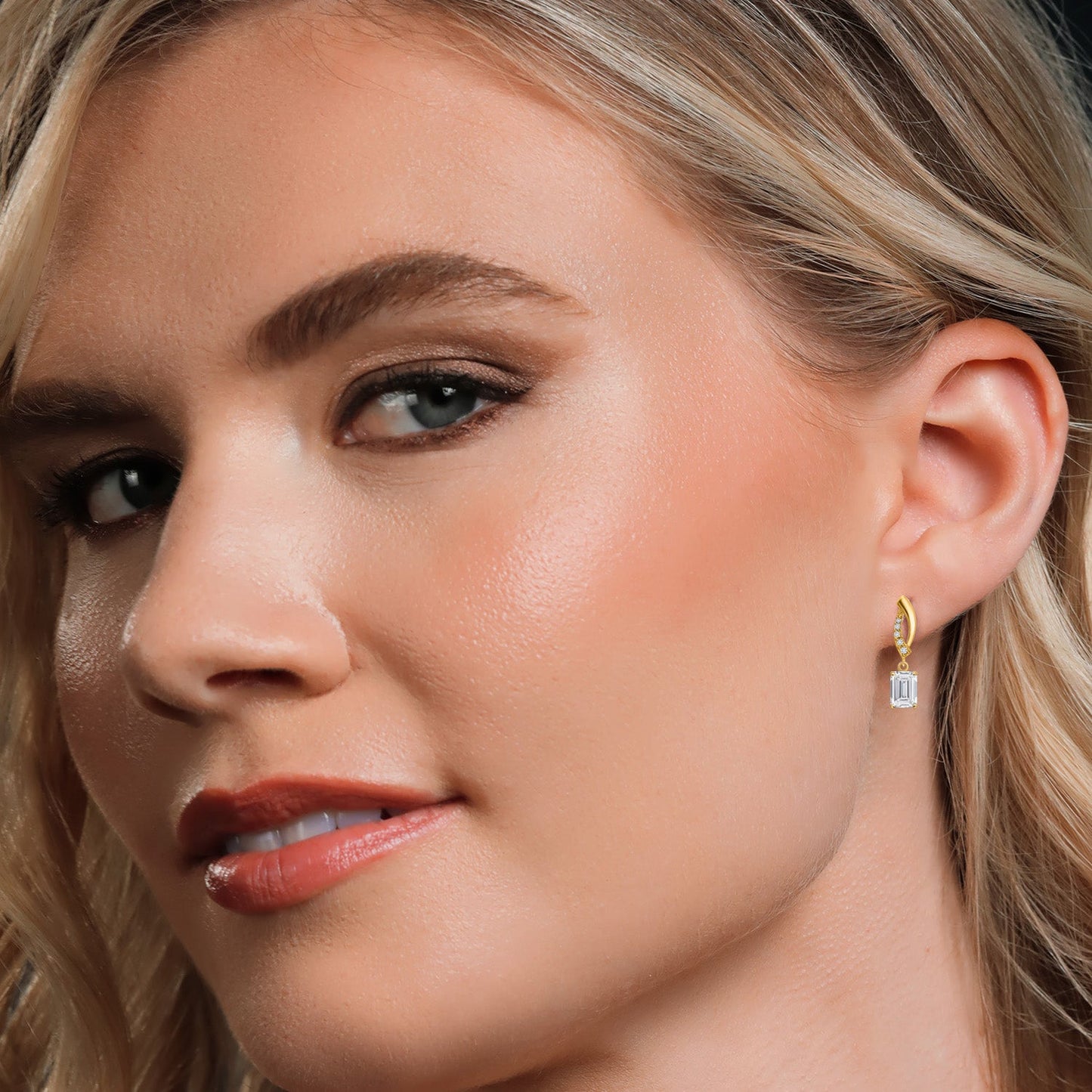 10K Yellow Gold 6X4MM Emerald Cut Gemstone Birthstone and White Lab Grown Diamond Infinity Dangle Earrings For Women | Gold Earrings For Women