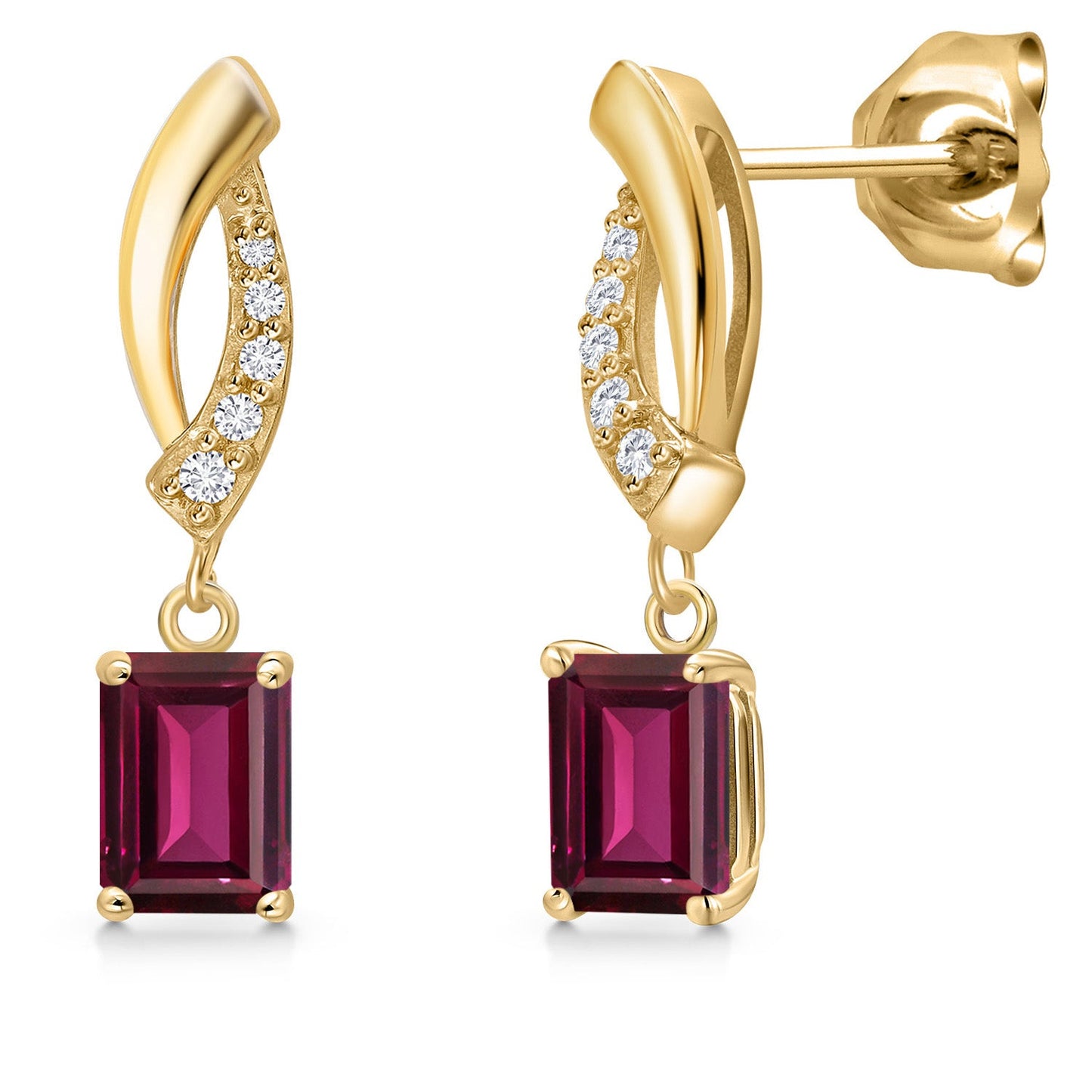 10K Yellow Gold 6X4MM Emerald Cut Gemstone Birthstone and White Lab Grown Diamond Infinity Dangle Earrings For Women | Gold Earrings For Women