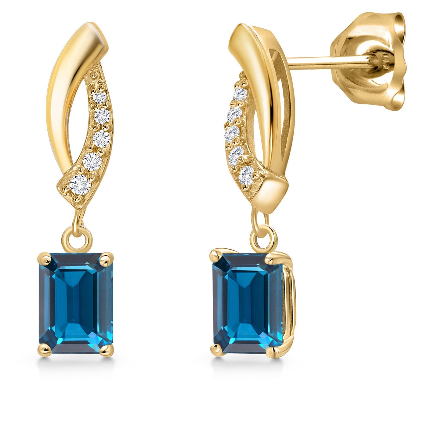 10K Yellow Gold 6X4MM Emerald Cut Gemstone Birthstone and White Lab Grown Diamond Infinity Dangle Earrings For Women | Gold Earrings For Women