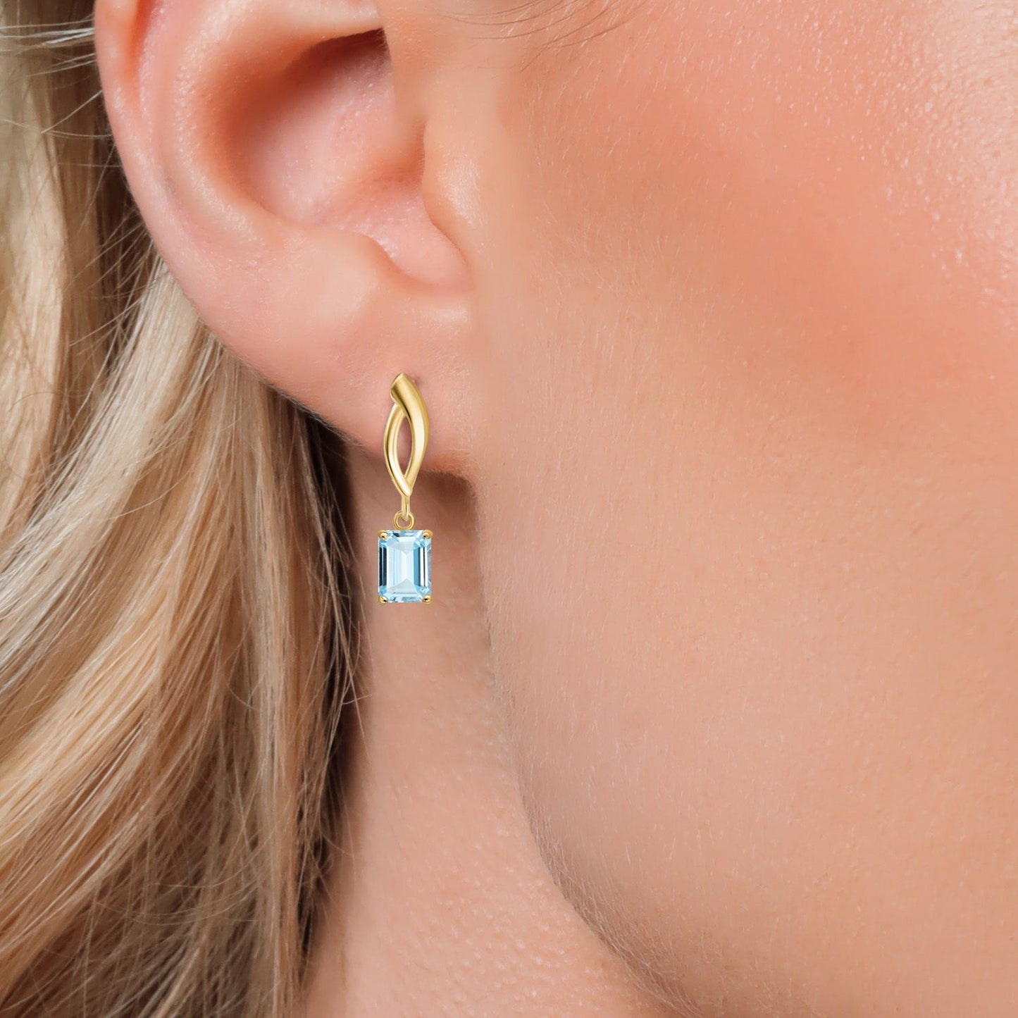 10K Yellow Gold Gemstone Birthstone Infinity Dangle Earrings | Emerald Cut 6X4MM | Gold Earrings for Women | Fine Jewelry Gifts for Her Mom Women Wife