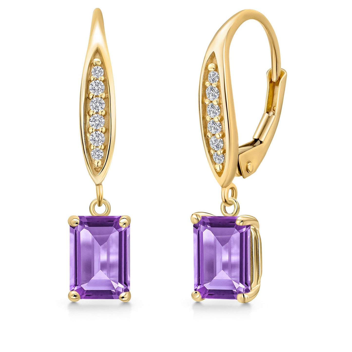 10K Yellow Gold 7X5MM Emerald Cut Gemstone Birthstone and Lab Grown Diamond Dangle Earrings For Women | Fine Jewelry Gifts for Her Mom Women Wife